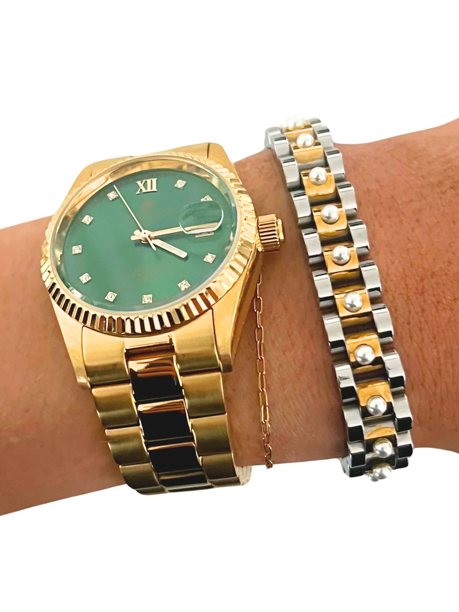 Pearl Two Toned Watch Band Bracelet