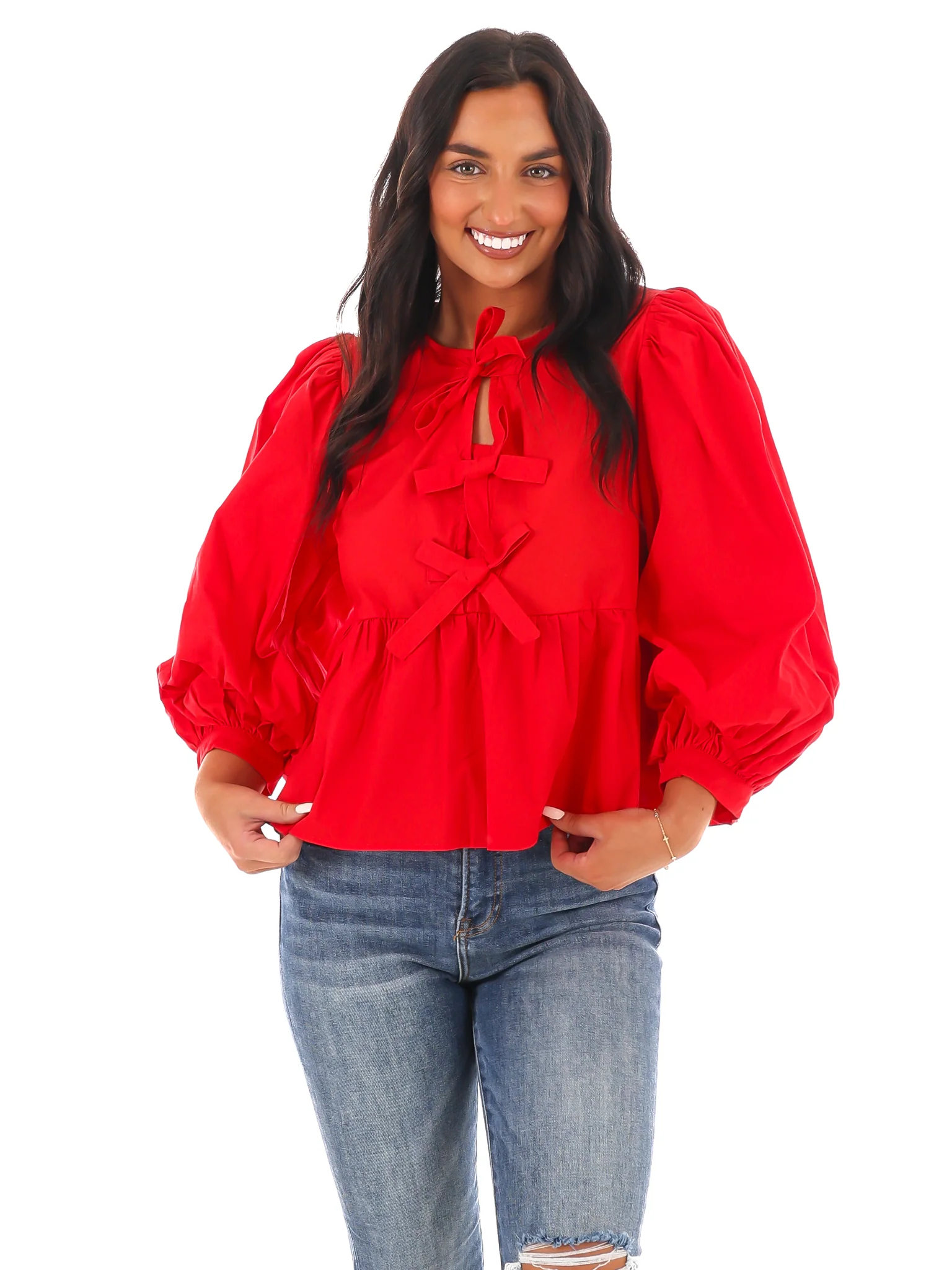 Peplum Perfection Bow Top - Image 10