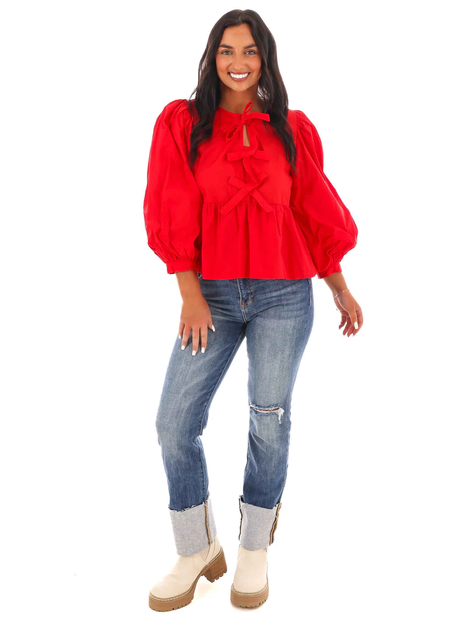 Peplum Perfection Bow Top - Image 11