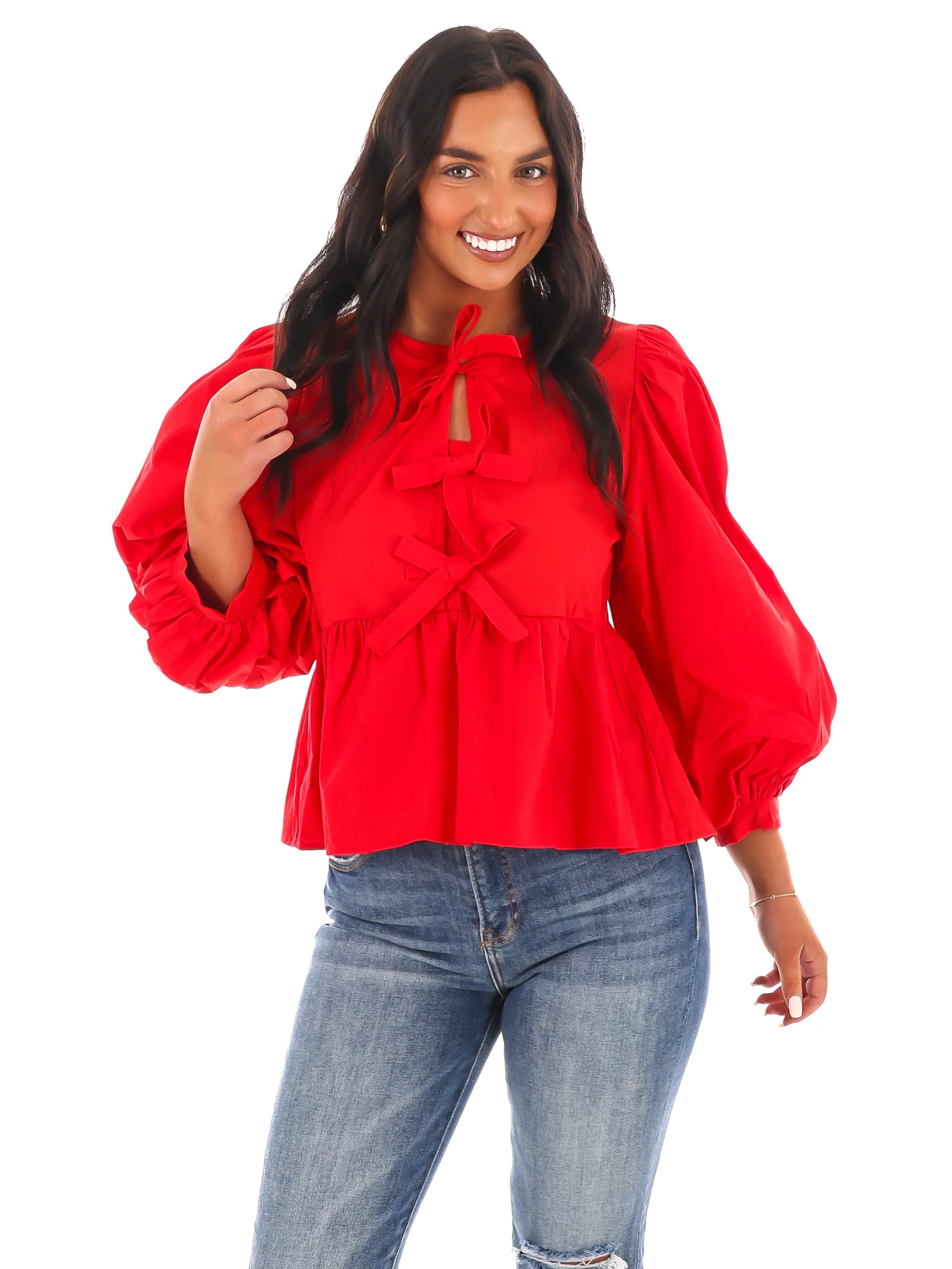Peplum Perfection Bow Top - Image 12