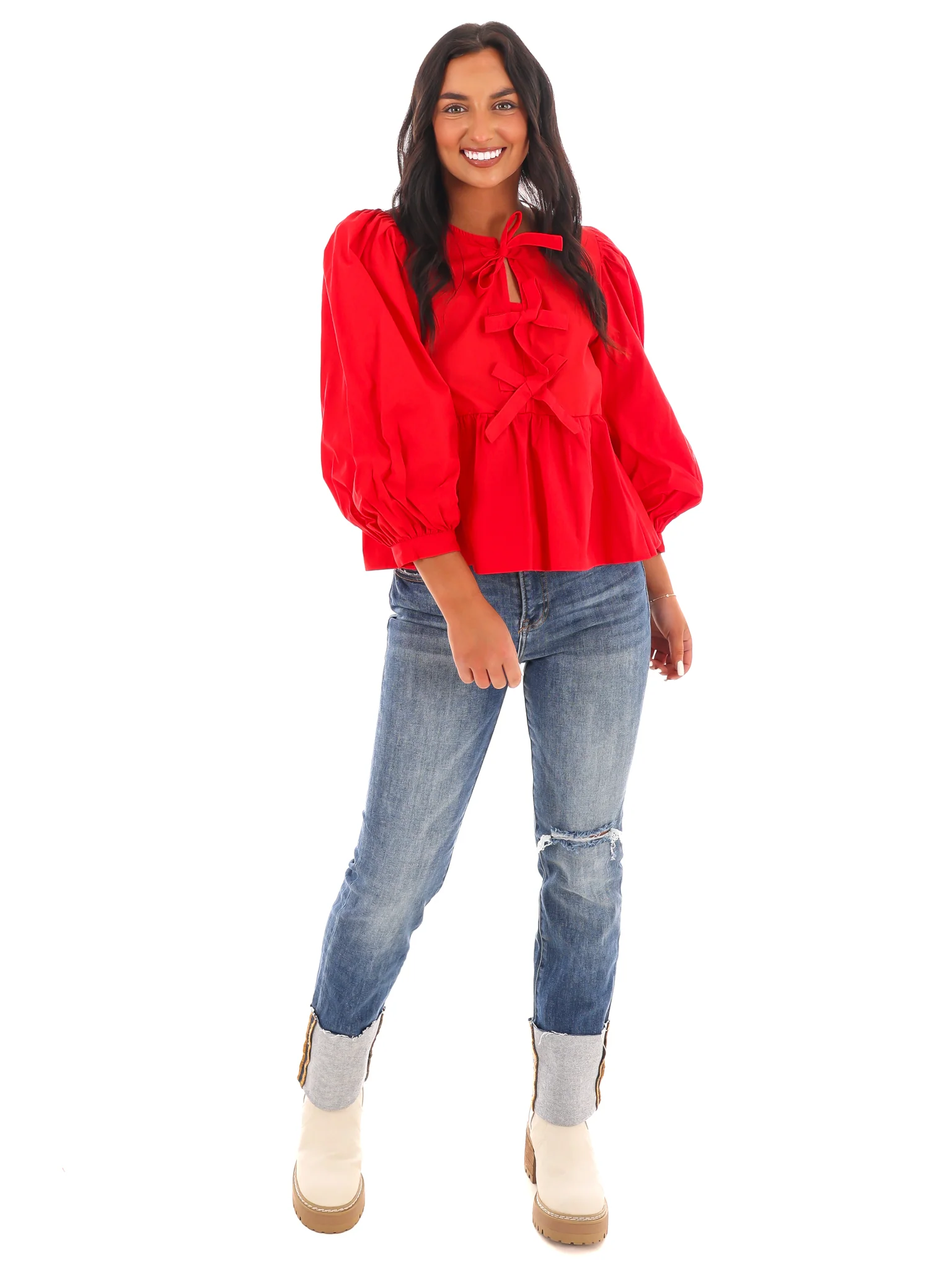 Peplum Perfection Bow Top - Image 13