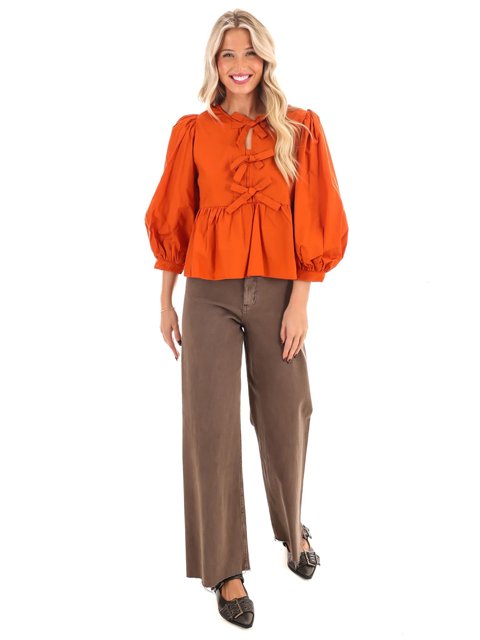 Peplum Perfection Bow Top - Image 17