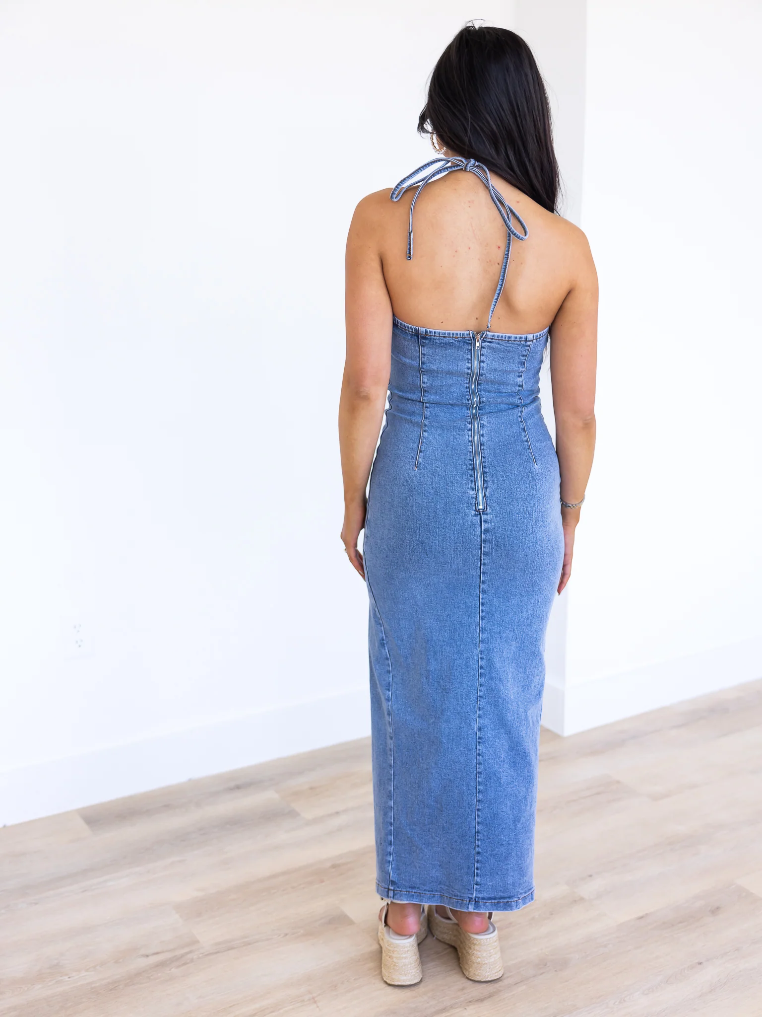 Perfect Day Halter Denim Maxi Dress - Image 16
