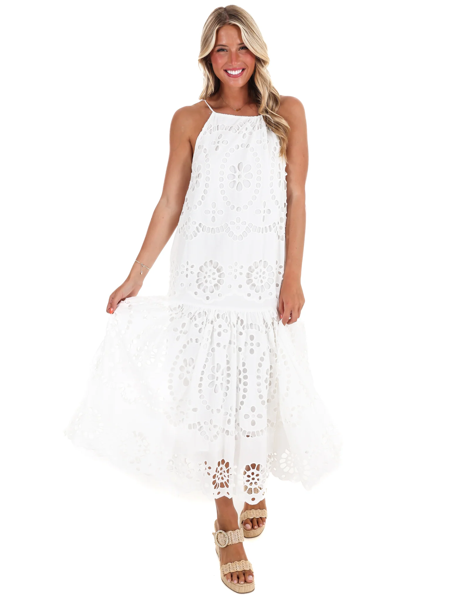 Perfect Together Eyelet Halter Dress