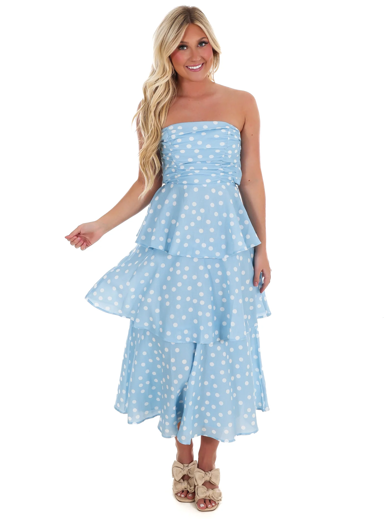 Picnic Weather Polka Dot Strapless Maxi Dress