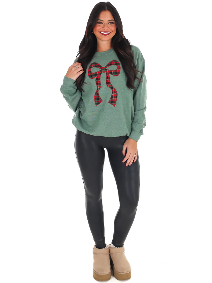 Plaid Ribbon Christmas Sweatshirt - Image 2