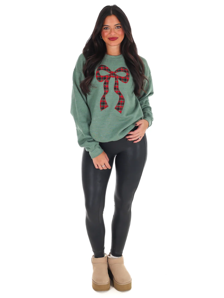 Plaid Ribbon Christmas Sweatshirt - Image 6