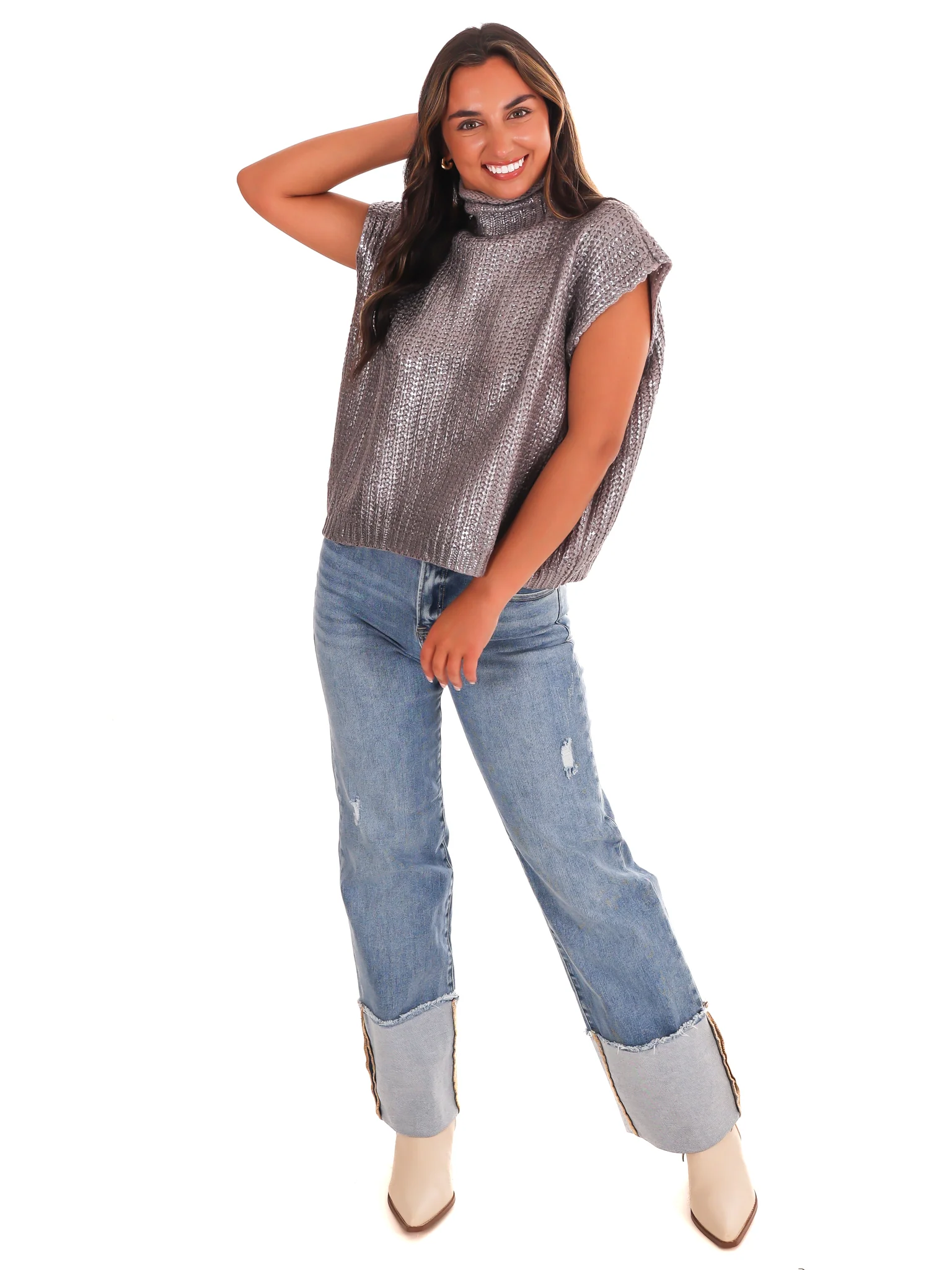Playful Pop Metallic Foil Sweater - Image 17