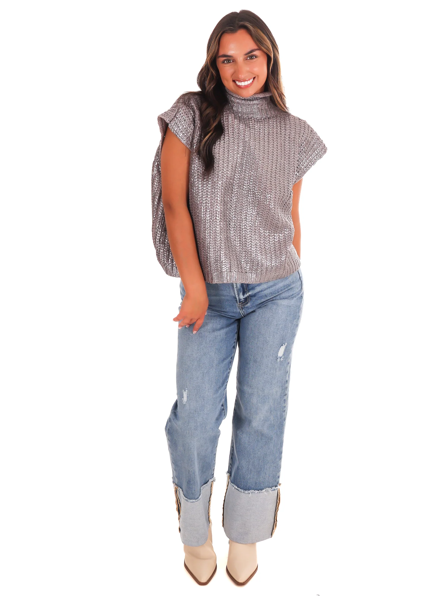Playful Pop Metallic Foil Sweater - Image 21