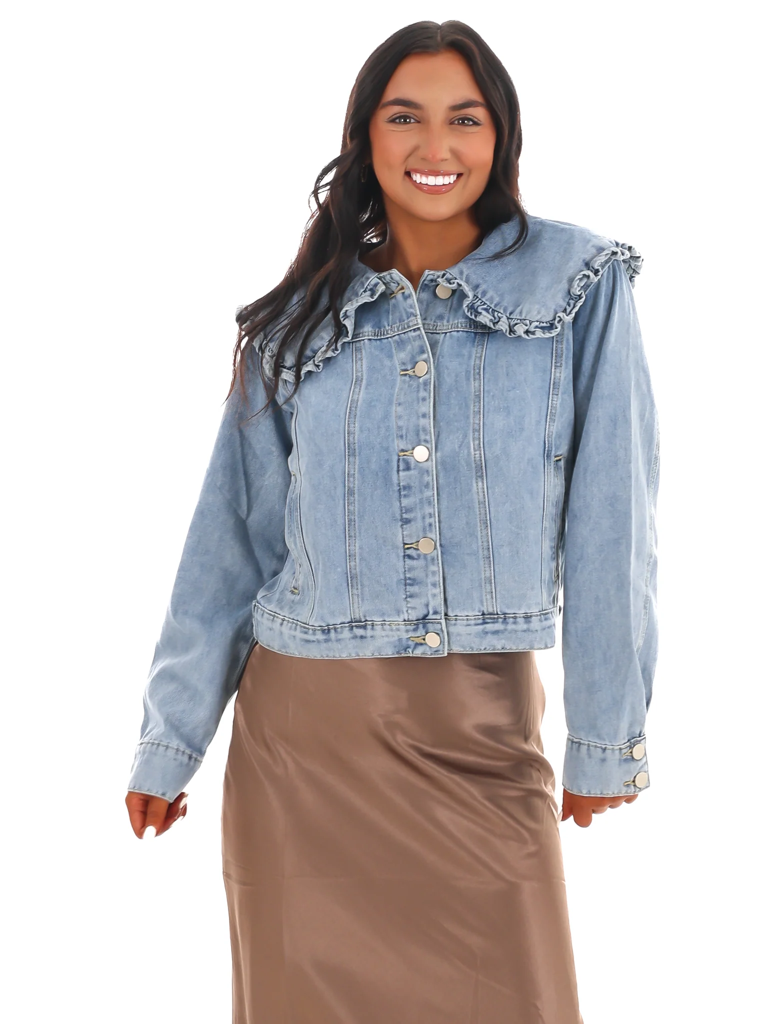 Playful Ruffle Denim Jacket - Image 2