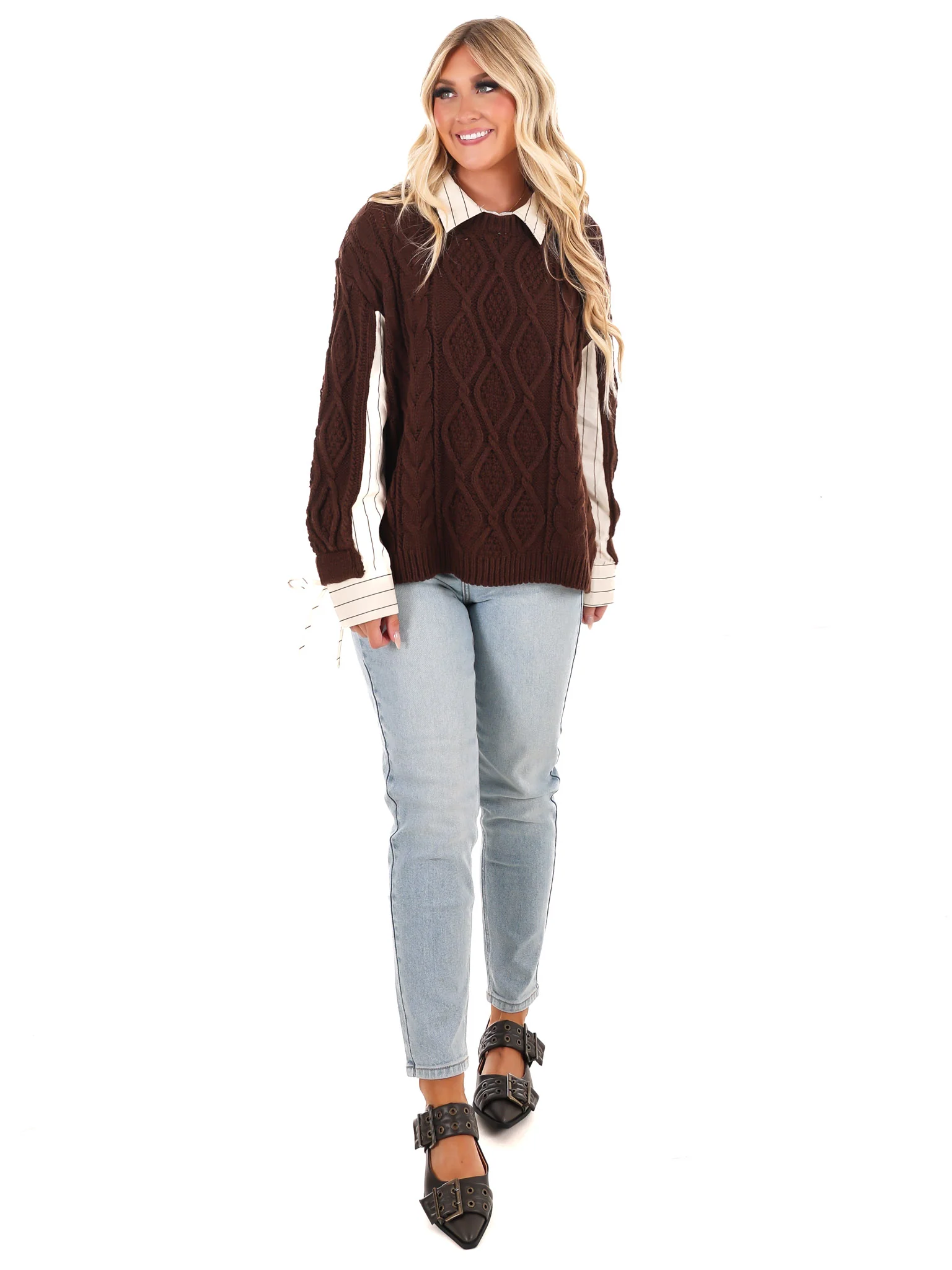 Pretty Preppy Cable Knit Sweater Top - Image 6
