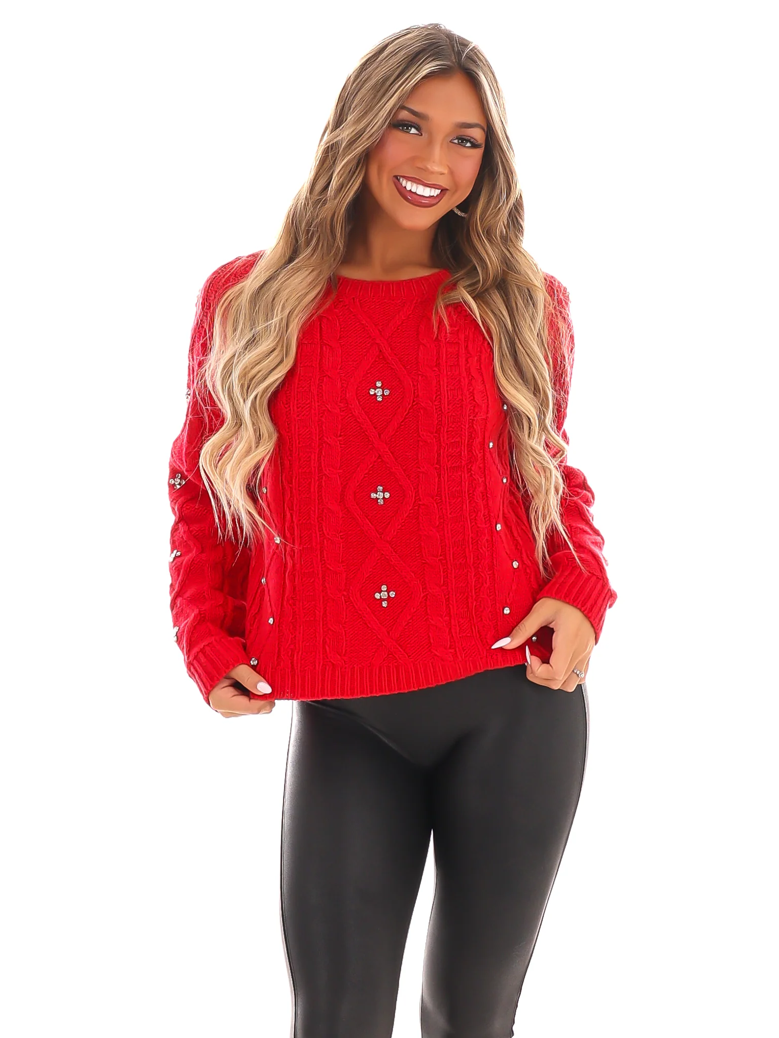 Radiant Rhinestone Cable Knit Sweater - Image 11