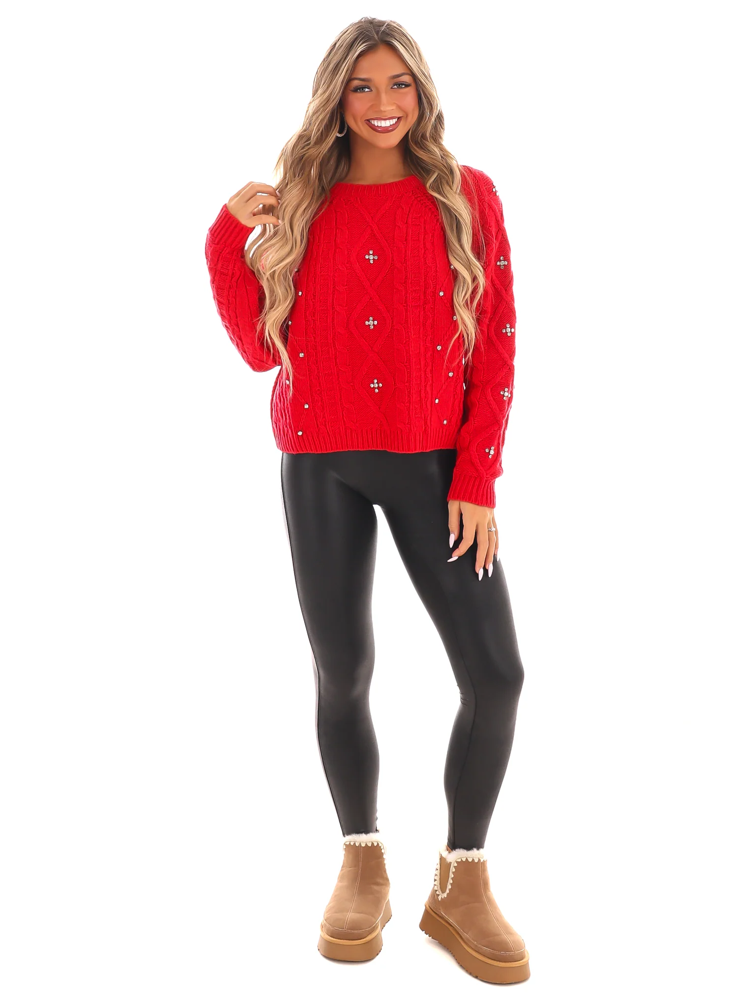 Radiant Rhinestone Cable Knit Sweater - Image 12