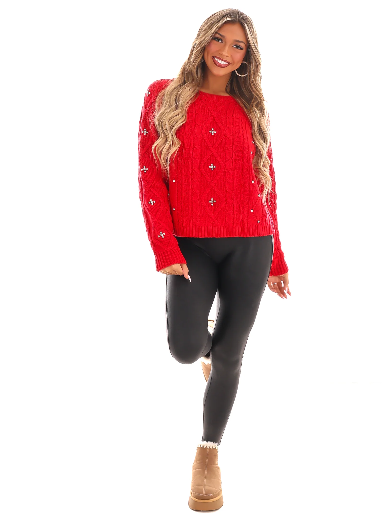 Radiant Rhinestone Cable Knit Sweater - Image 14