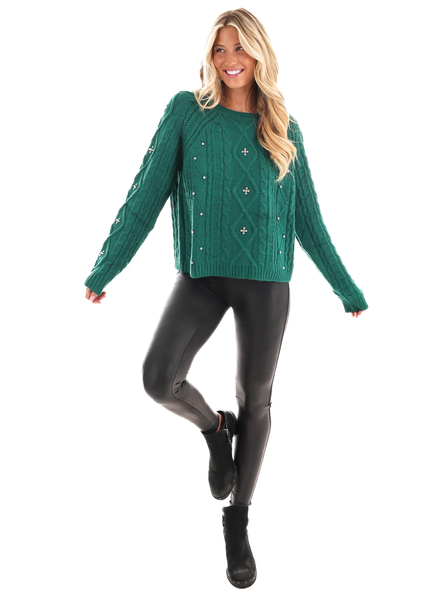 Radiant Rhinestone Cable Knit Sweater - Image 17