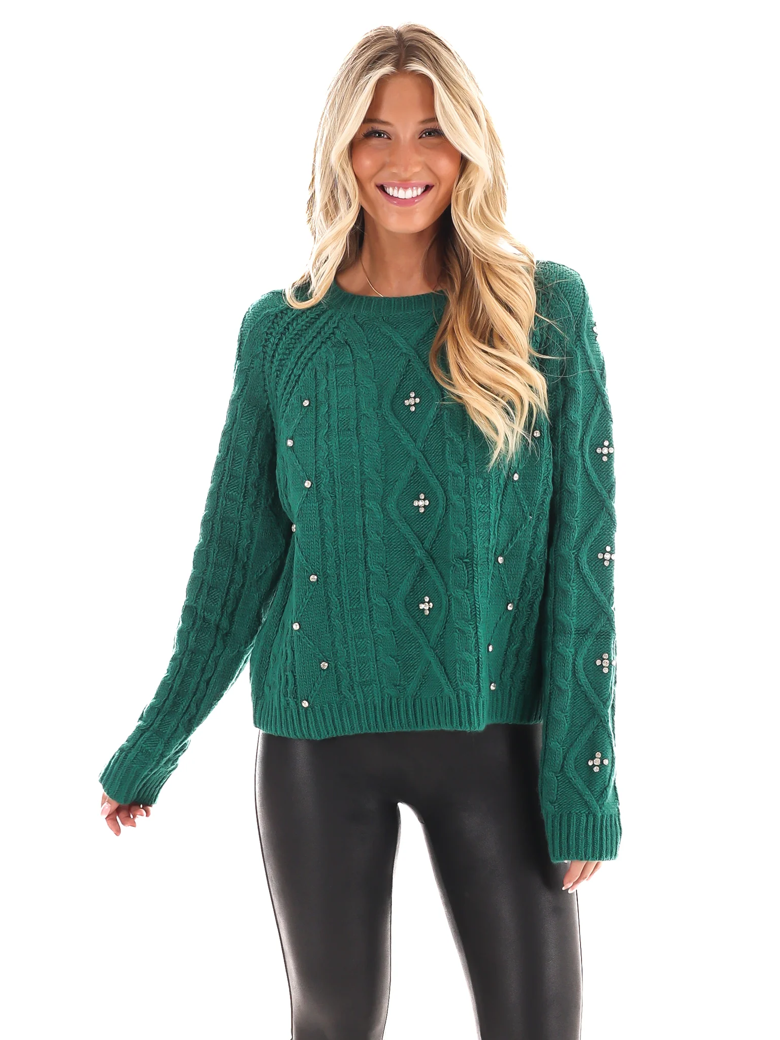 Radiant Rhinestone Cable Knit Sweater - Image 18