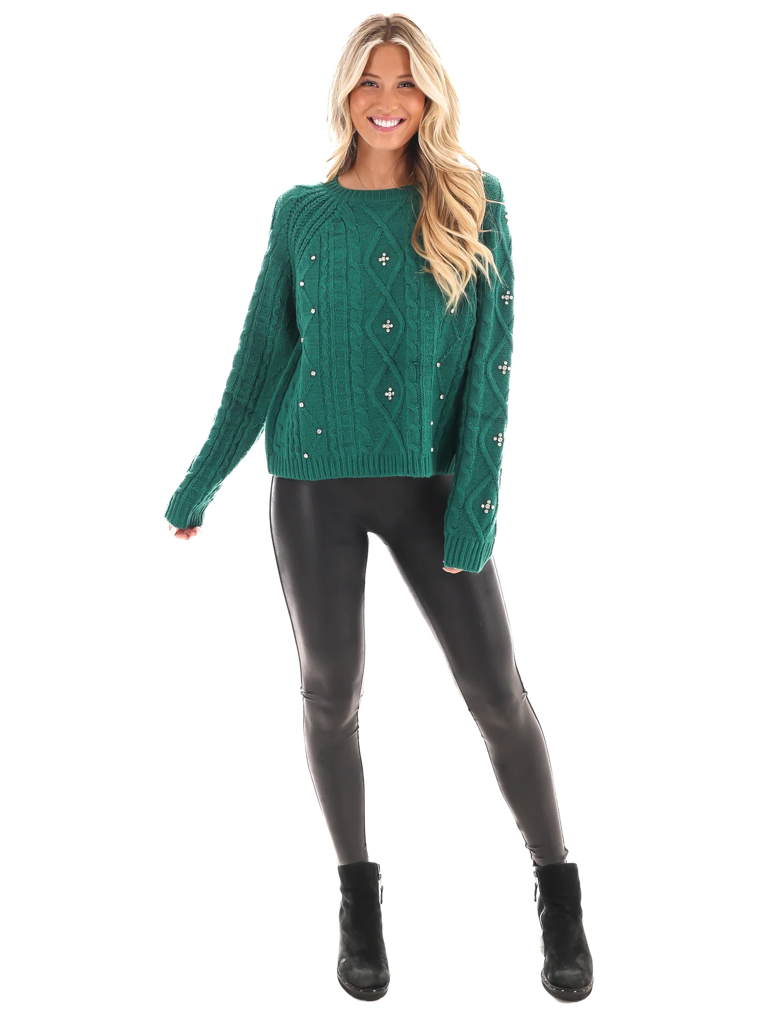 Radiant Rhinestone Cable Knit Sweater - Image 19