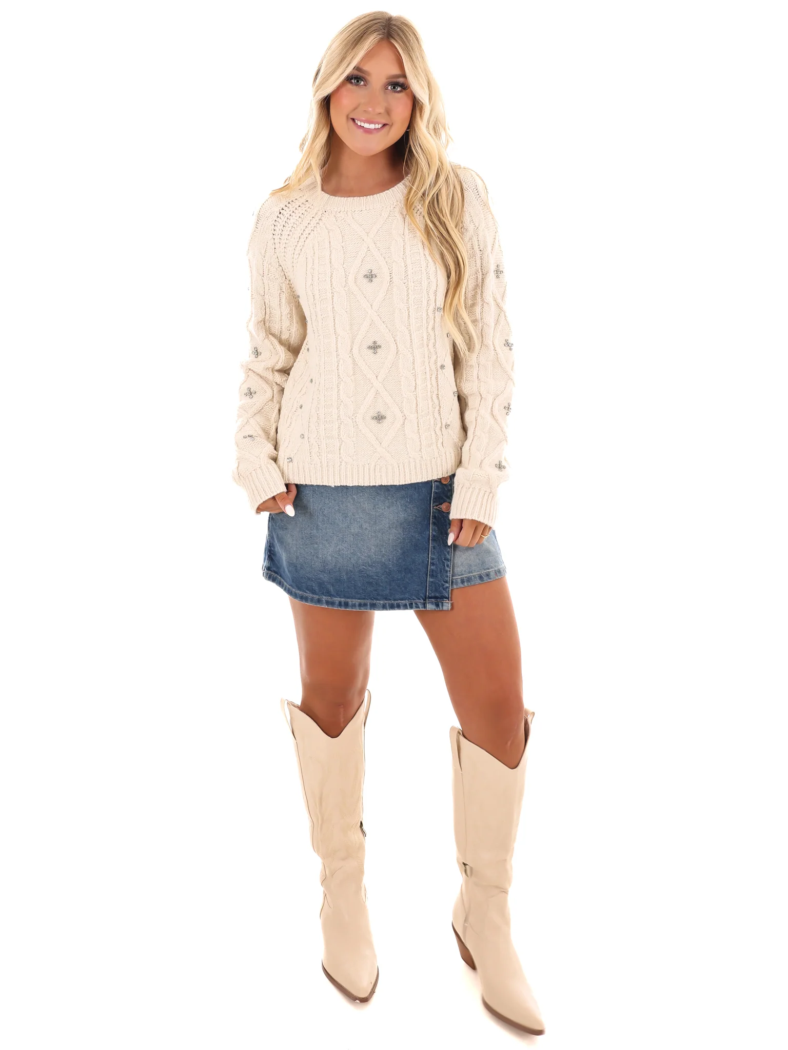Radiant Rhinestone Cable Knit Sweater - Image 2