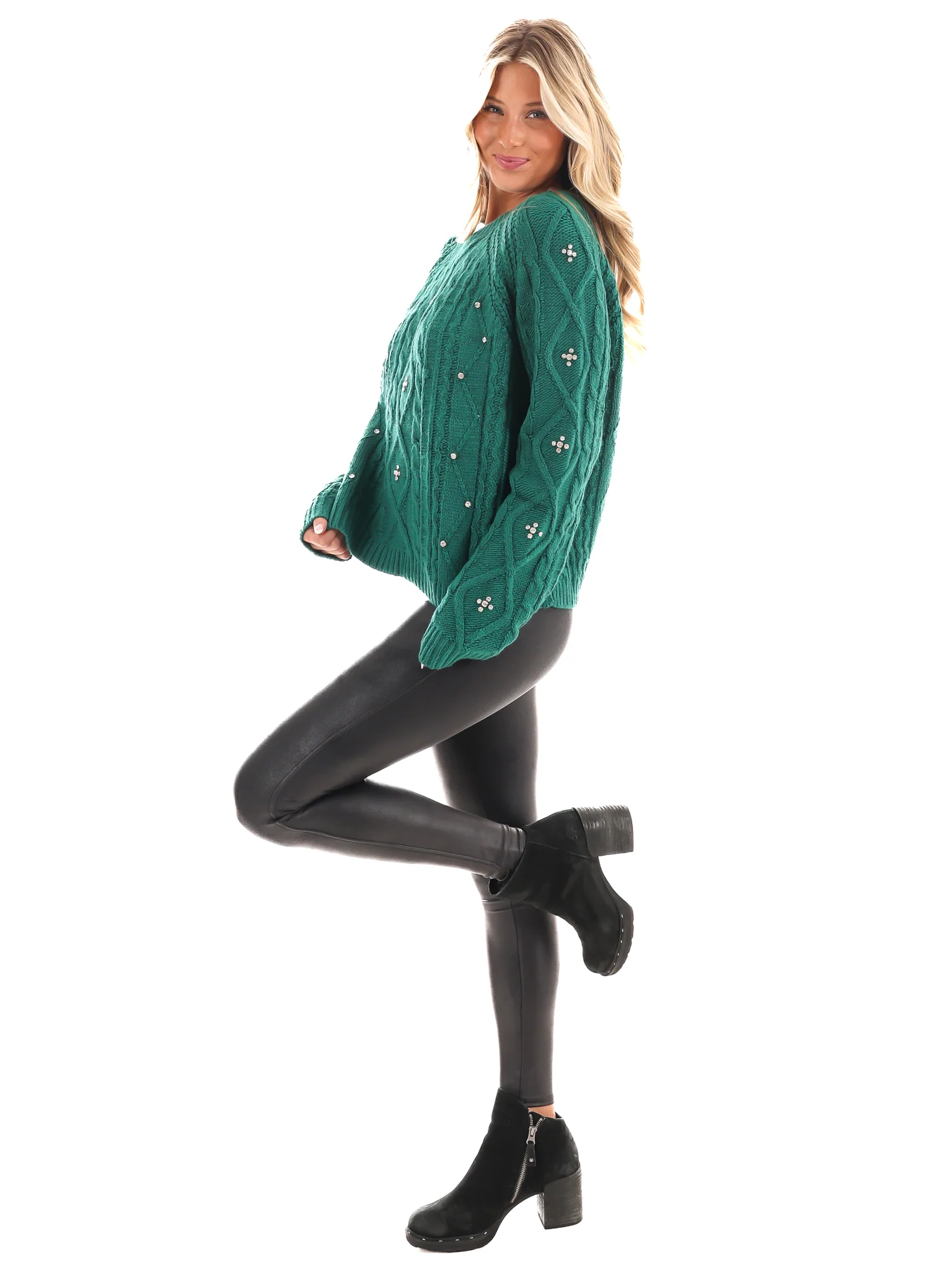 Radiant Rhinestone Cable Knit Sweater - Image 21