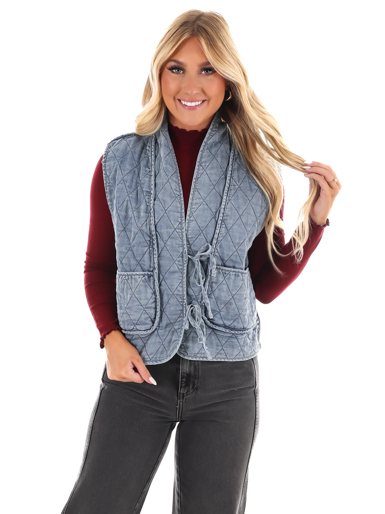 Read All About It Quilted Denim Vest - Image 3