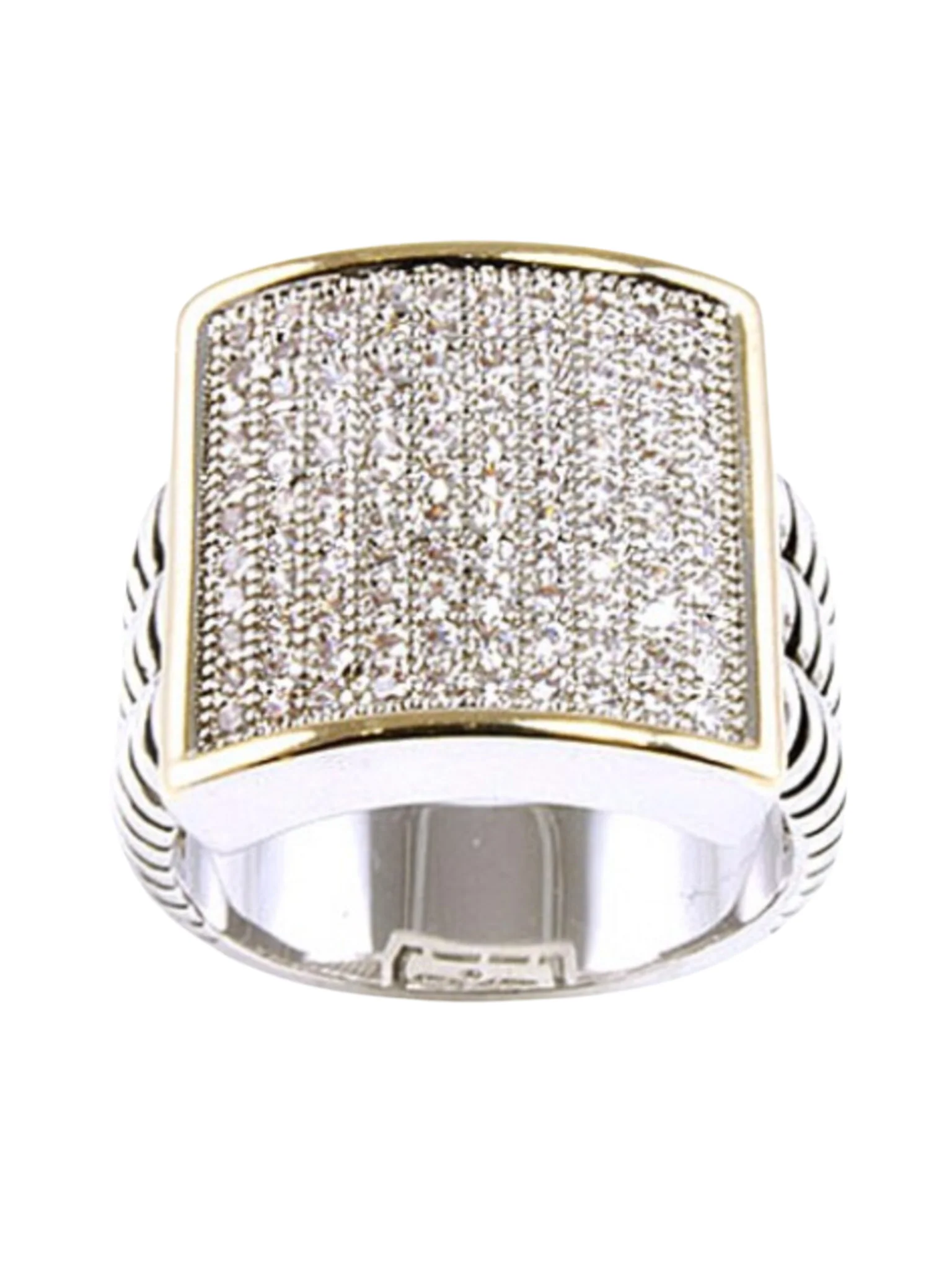 Rectangle 2-Tone Cubic Zirconia Ring
