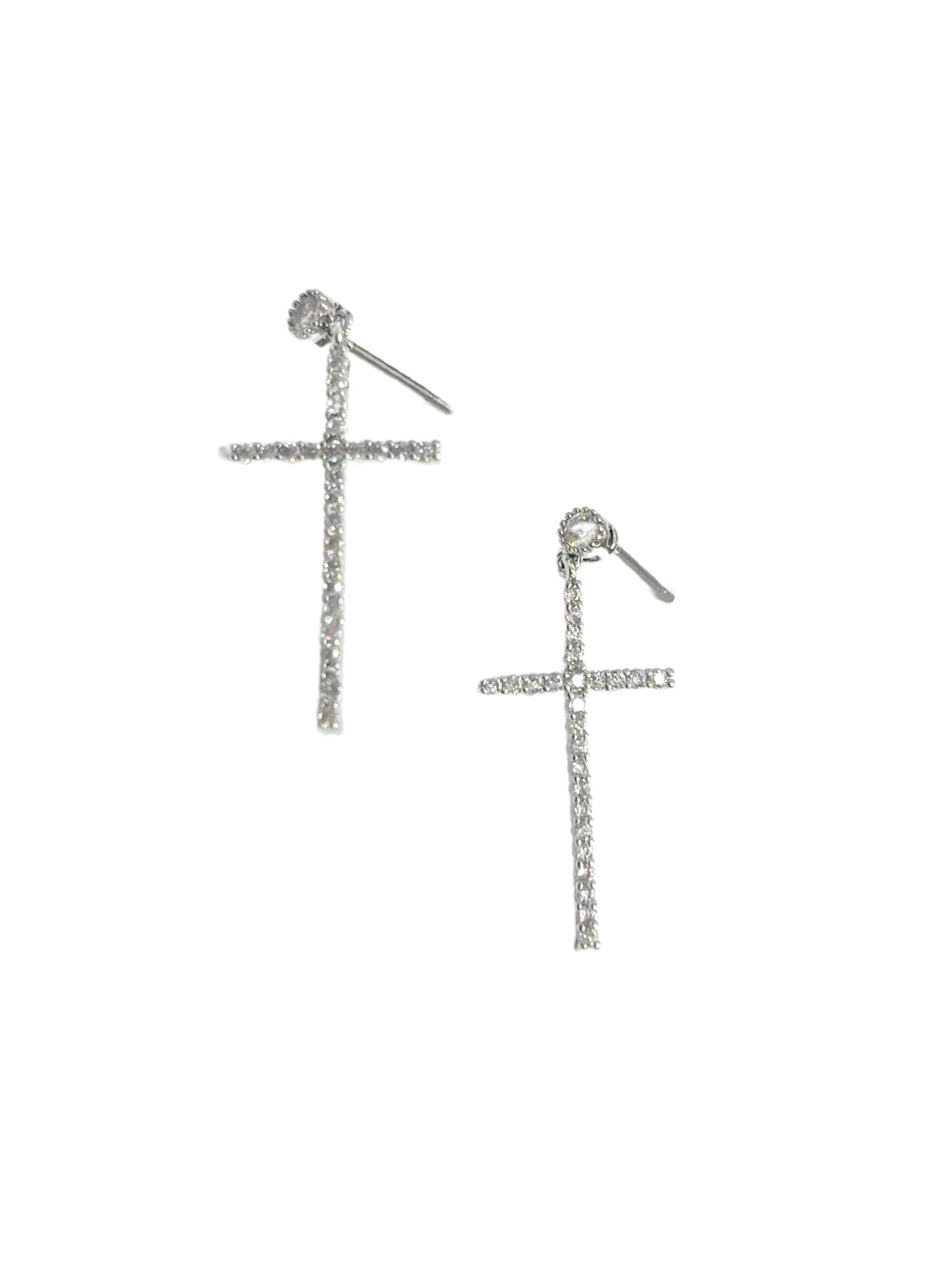 Rhinestone Dangle Cross Earrings - Image 2