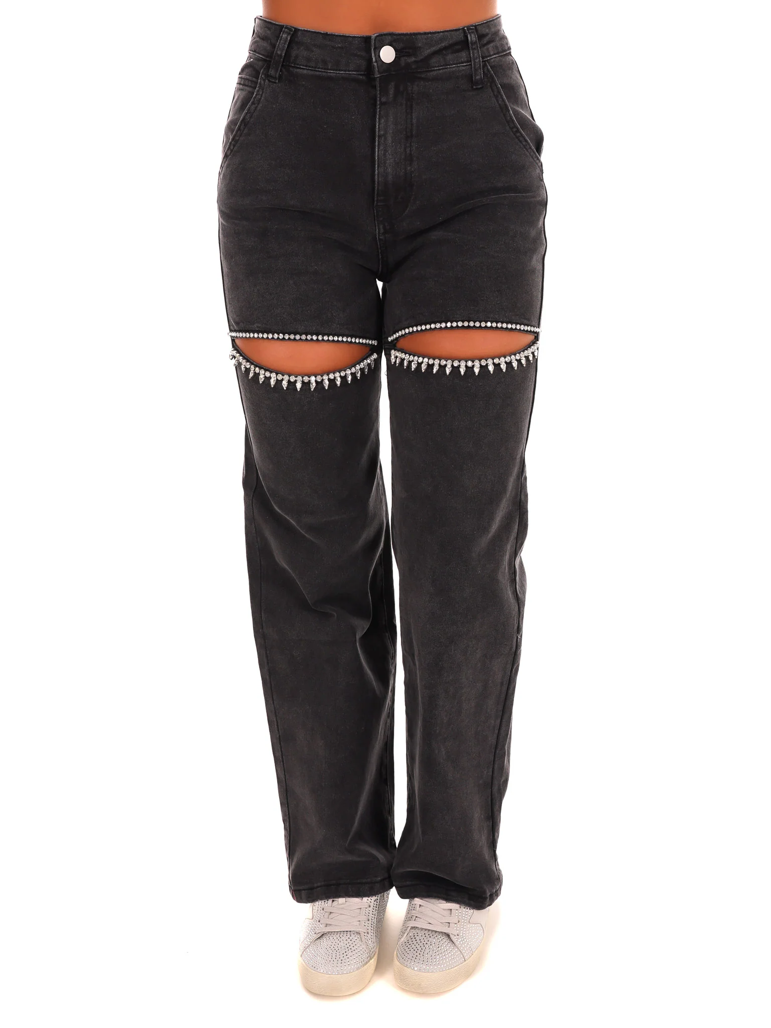 Rhinestone Studded Cut Out Jeans - Image 3