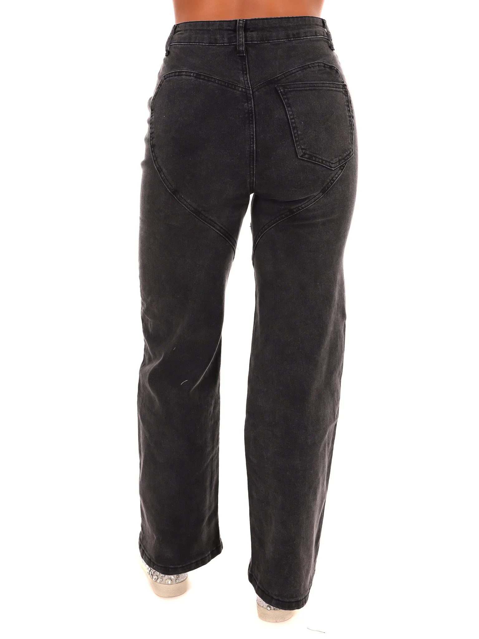 Rhinestone Studded Cut Out Jeans - Image 4