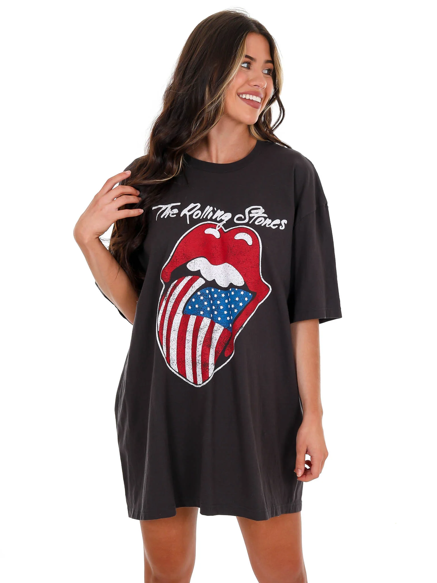 Rolling Stones USA Flag Lick Off Oversized Distressed Tee - Image 3