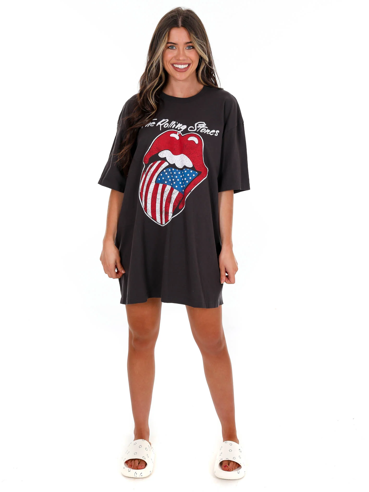 Rolling Stones USA Flag Lick Off Oversized Distressed Tee - Image 4