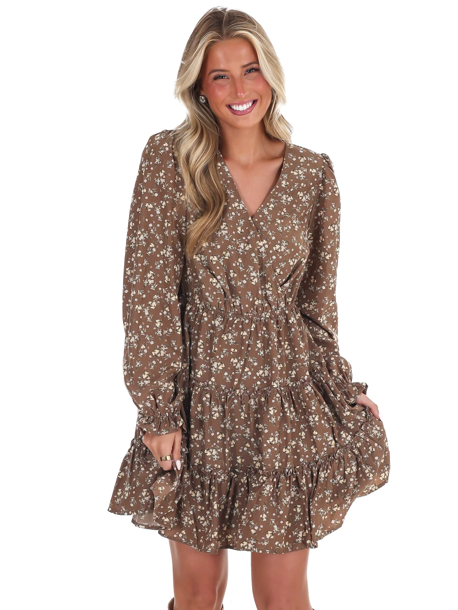 Romantic Floral Wrap Mini Dress - Image 3