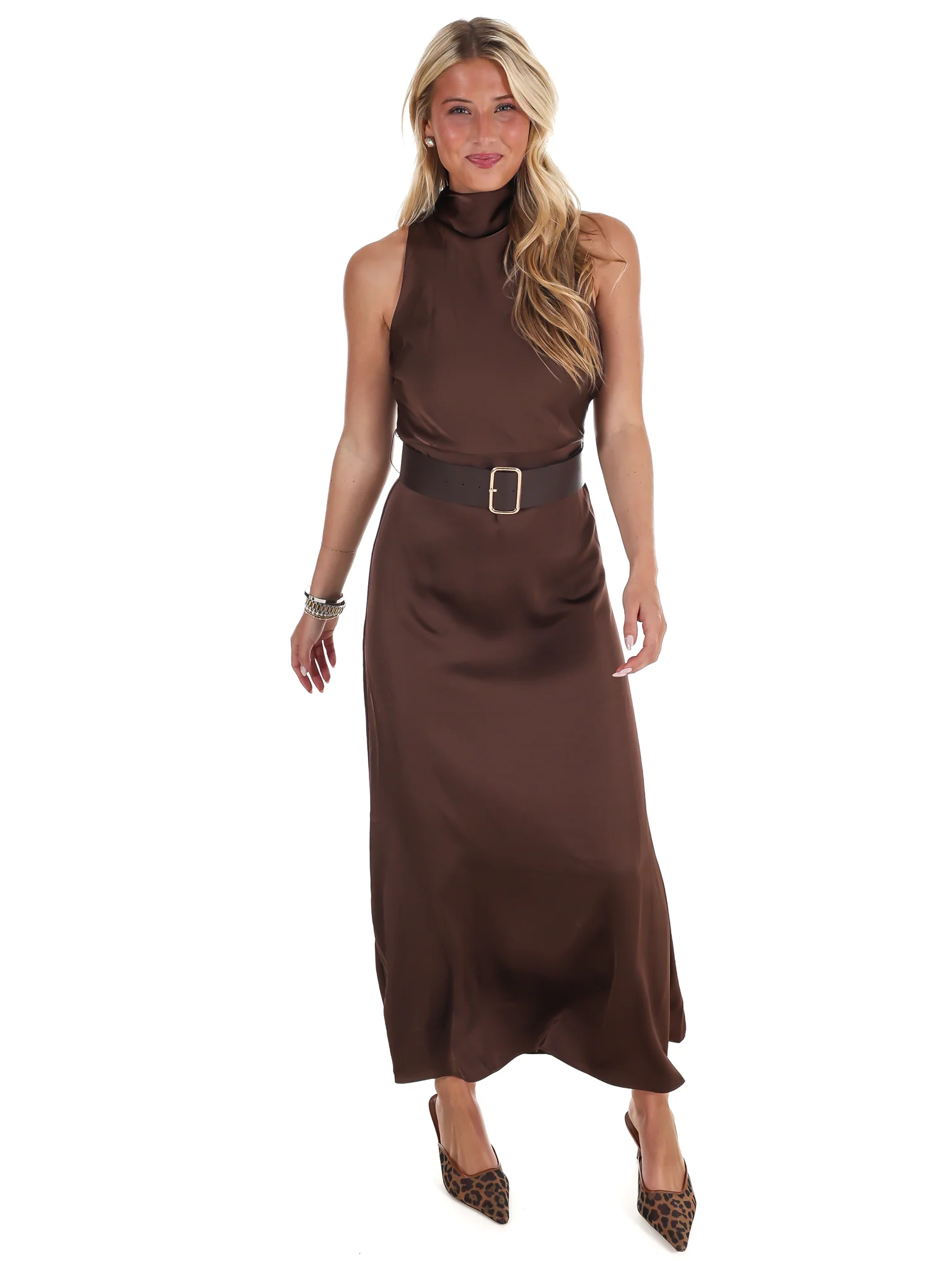 Runway Romance Belted Satin Dress - Image 6