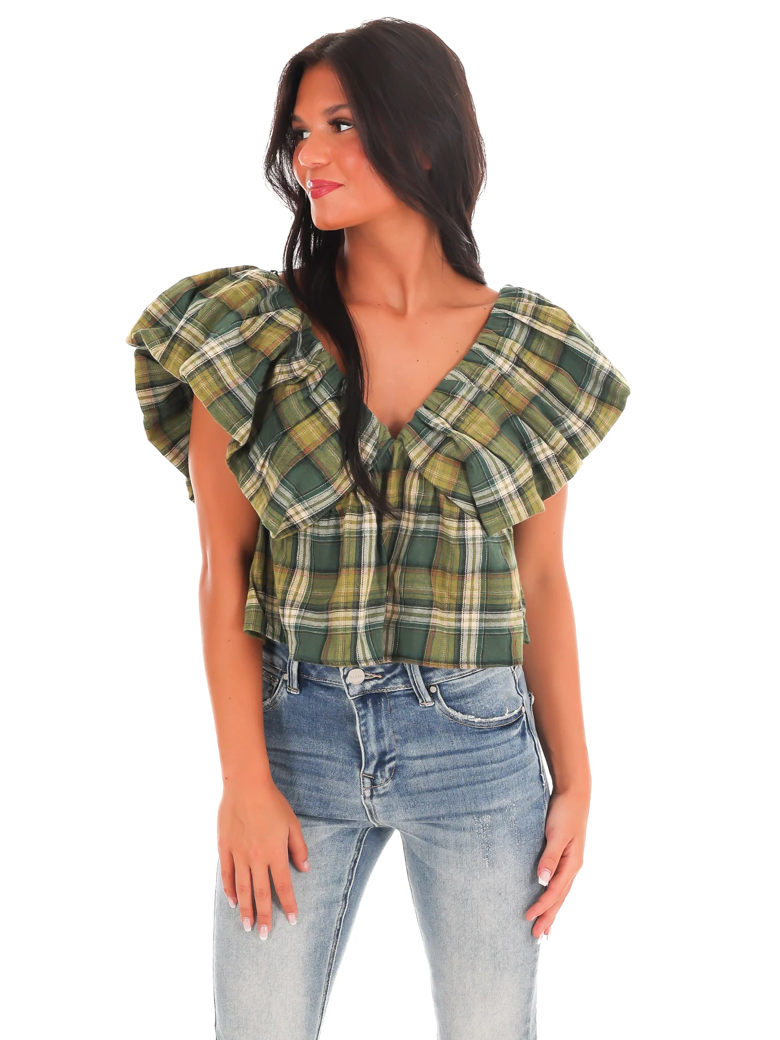 Rustic Retreat Plaid Babydoll Top - Image 3