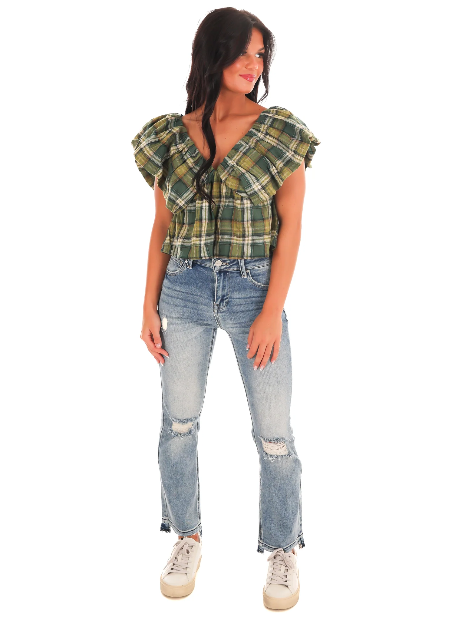 Rustic Retreat Plaid Babydoll Top - Image 4