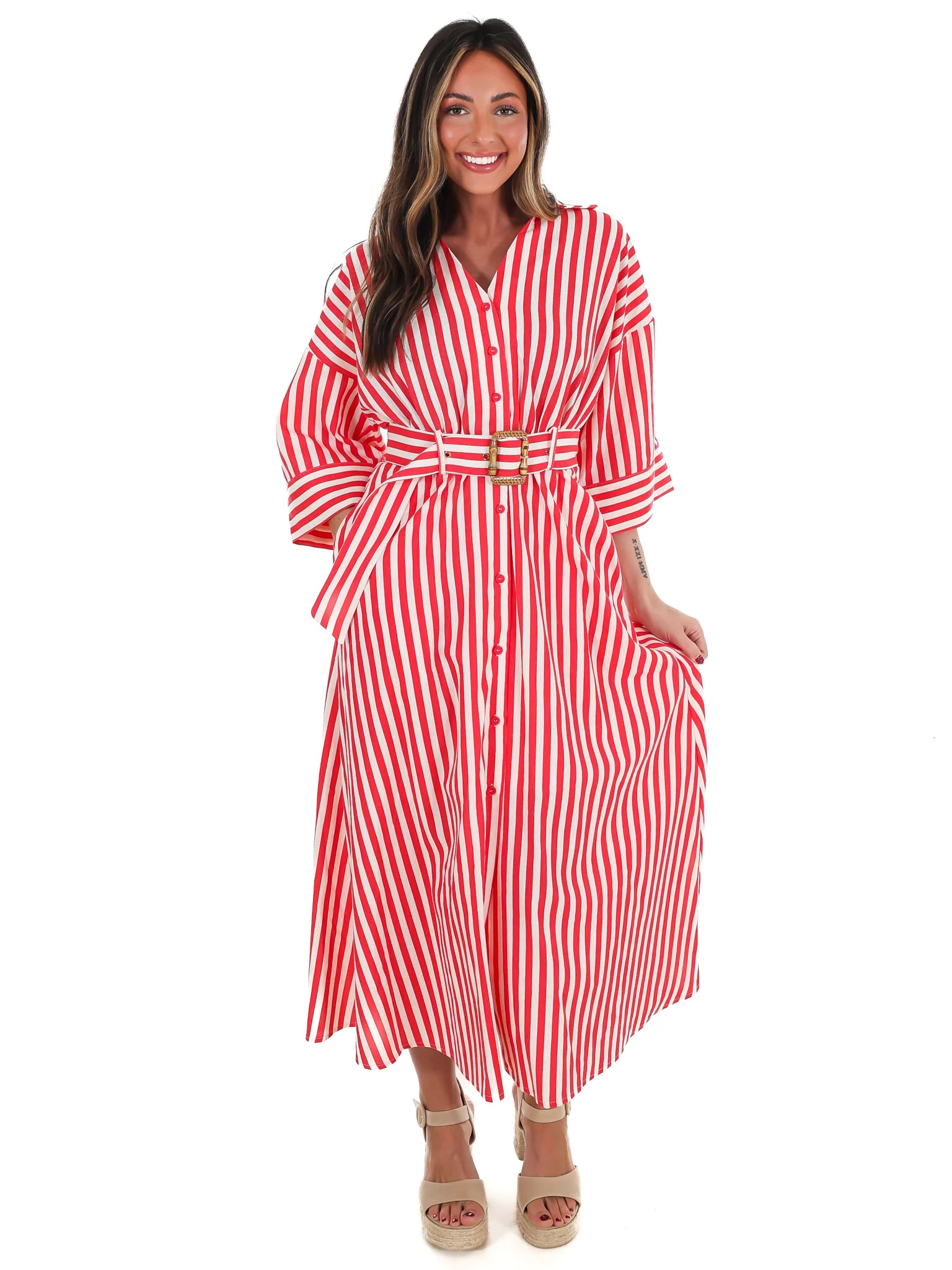 Sail Away Stripe Midi Shirt Dress - Image 4