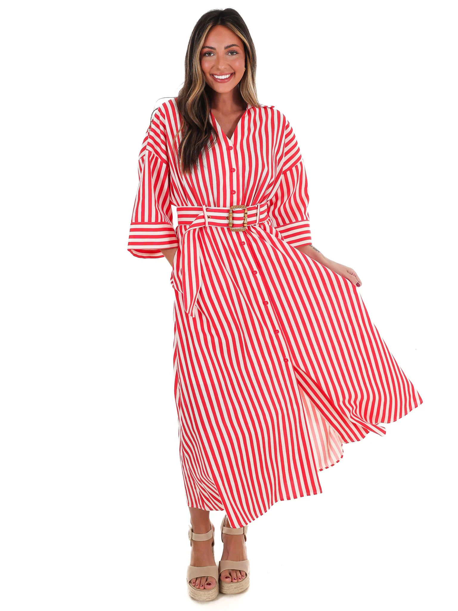 Sail Away Stripe Midi Shirt Dress - Image 6