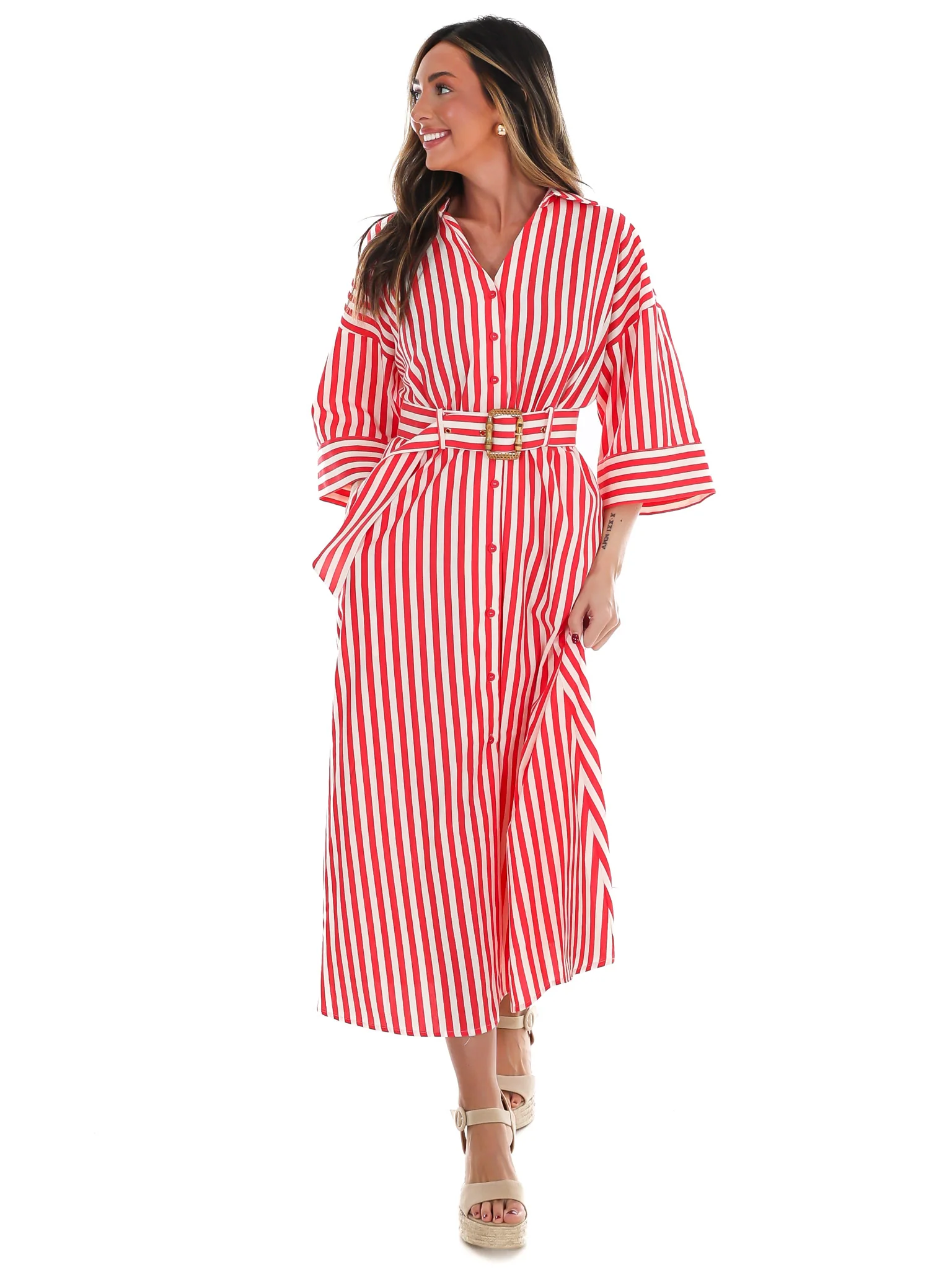 Sail Away Stripe Midi Shirt Dress - Image 8