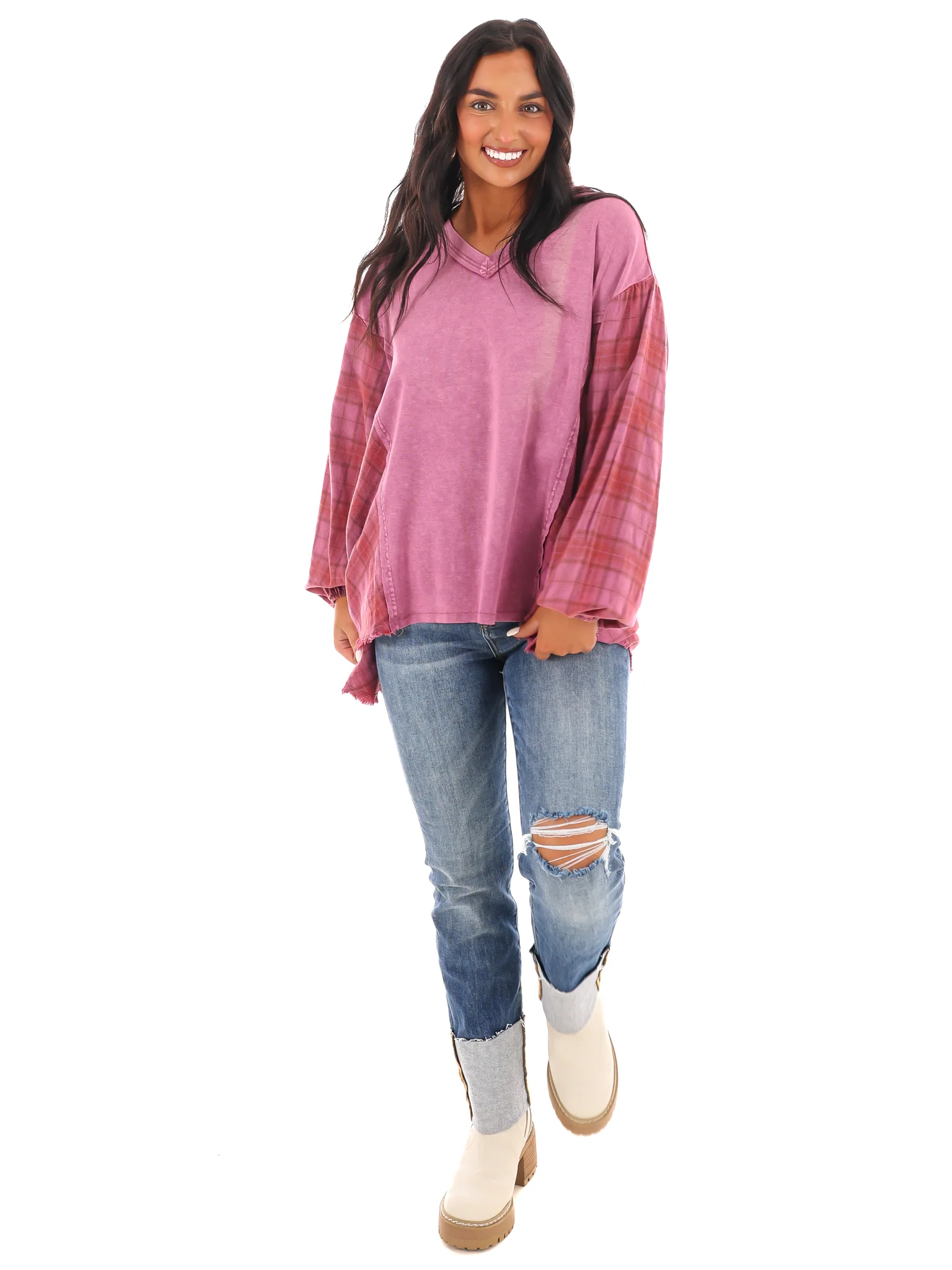 Say Anything Plaid Mix Tunic Top - Image 13