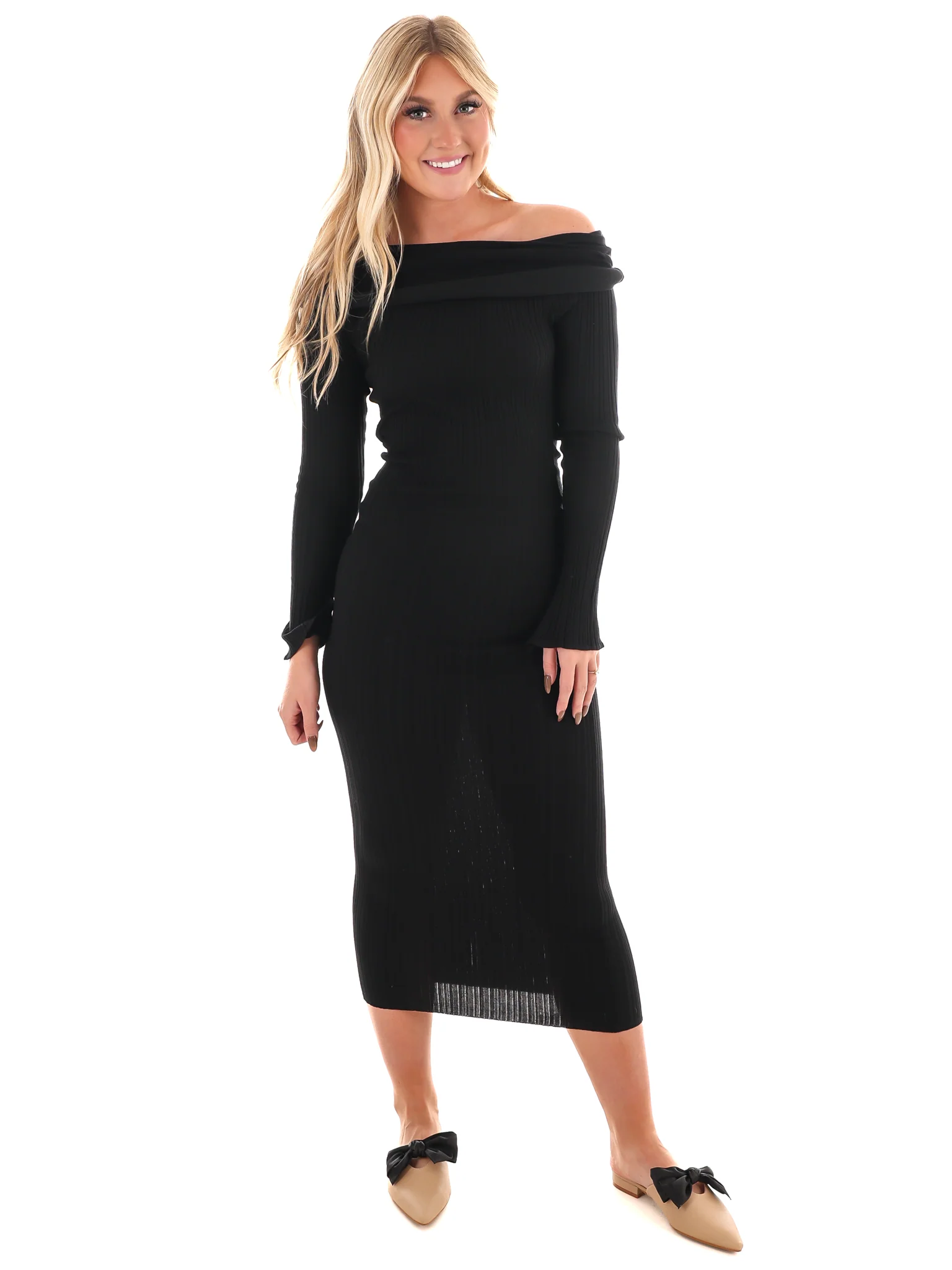 Serene Off Shoulder Sweater Maxi Dress - Image 4