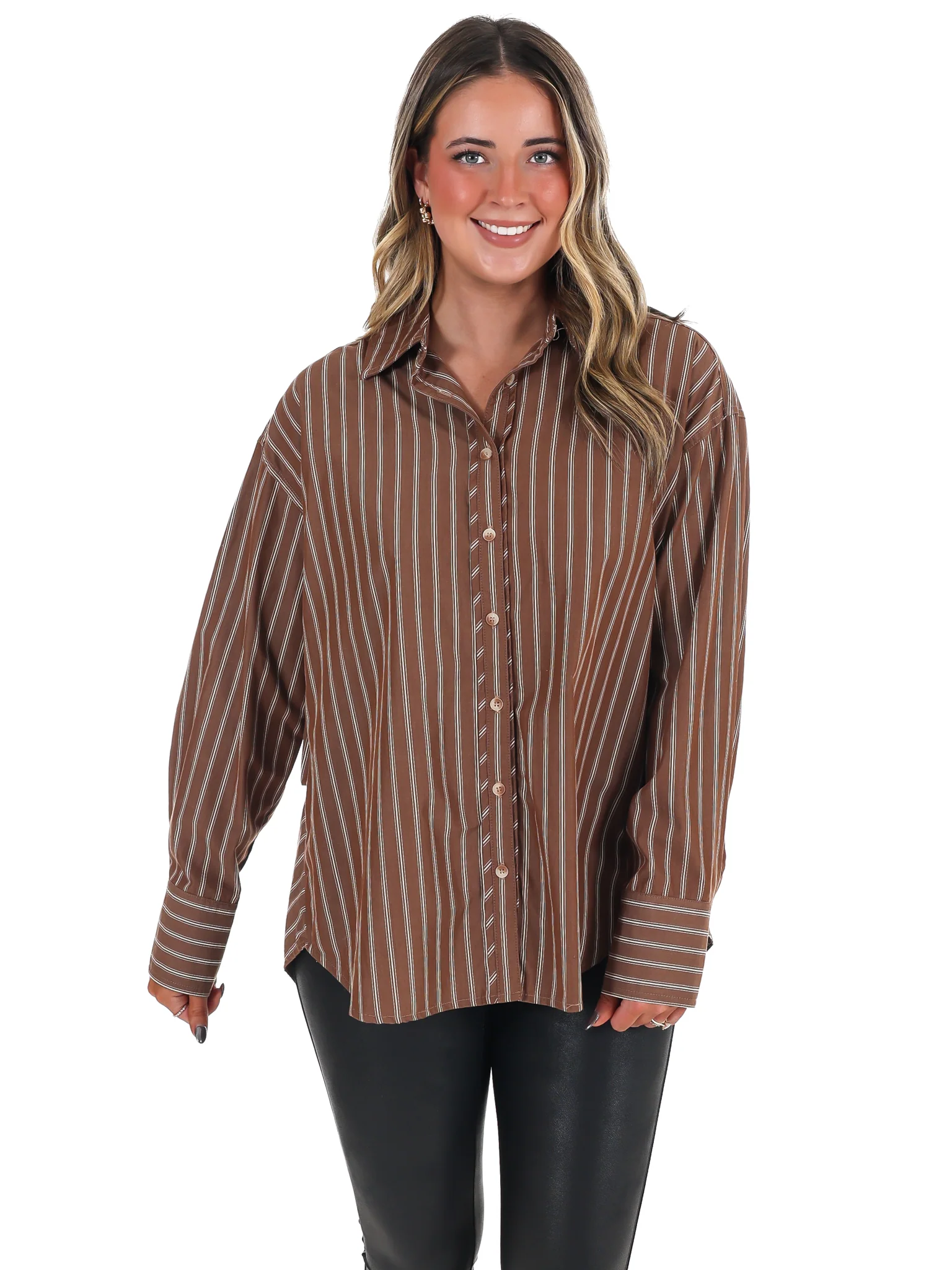 Simply Striped Poplin Button Down Top - Image 3