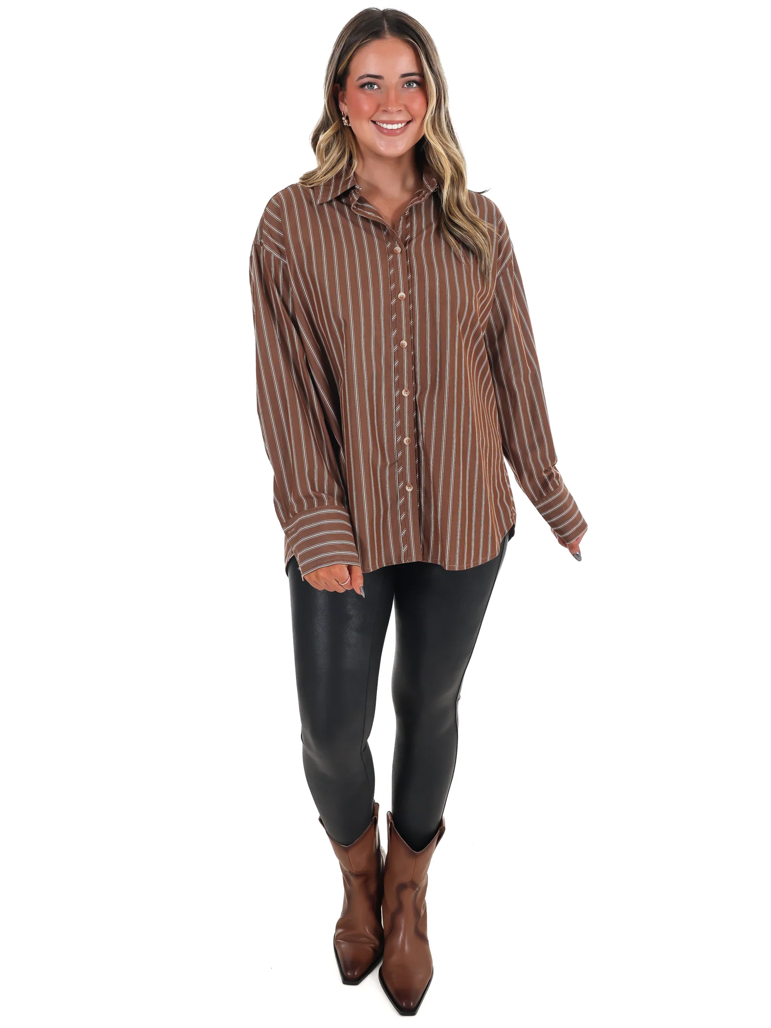 Simply Striped Poplin Button Down Top - Image 4