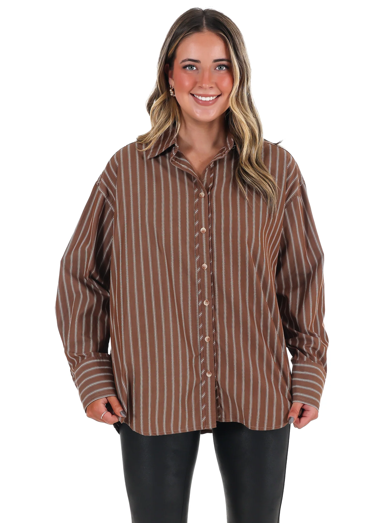 Simply Striped Poplin Button Down Top - Image 5