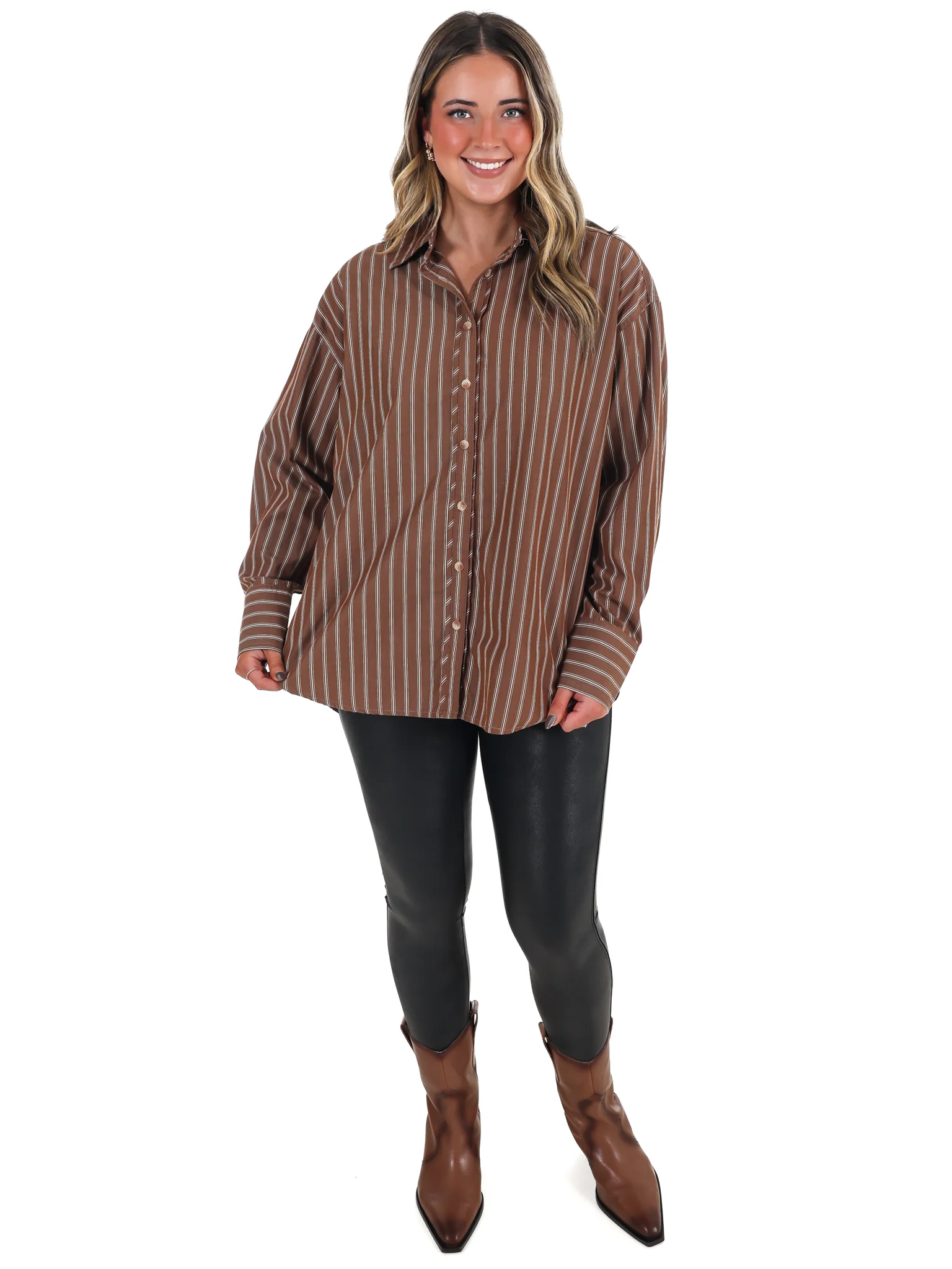 Simply Striped Poplin Button Down Top - Image 6