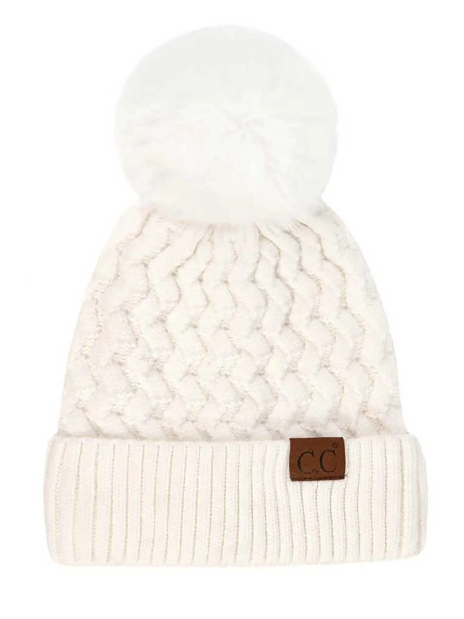 Soft Chunky Knit Beanie with Faux Fur Pom - Image 3