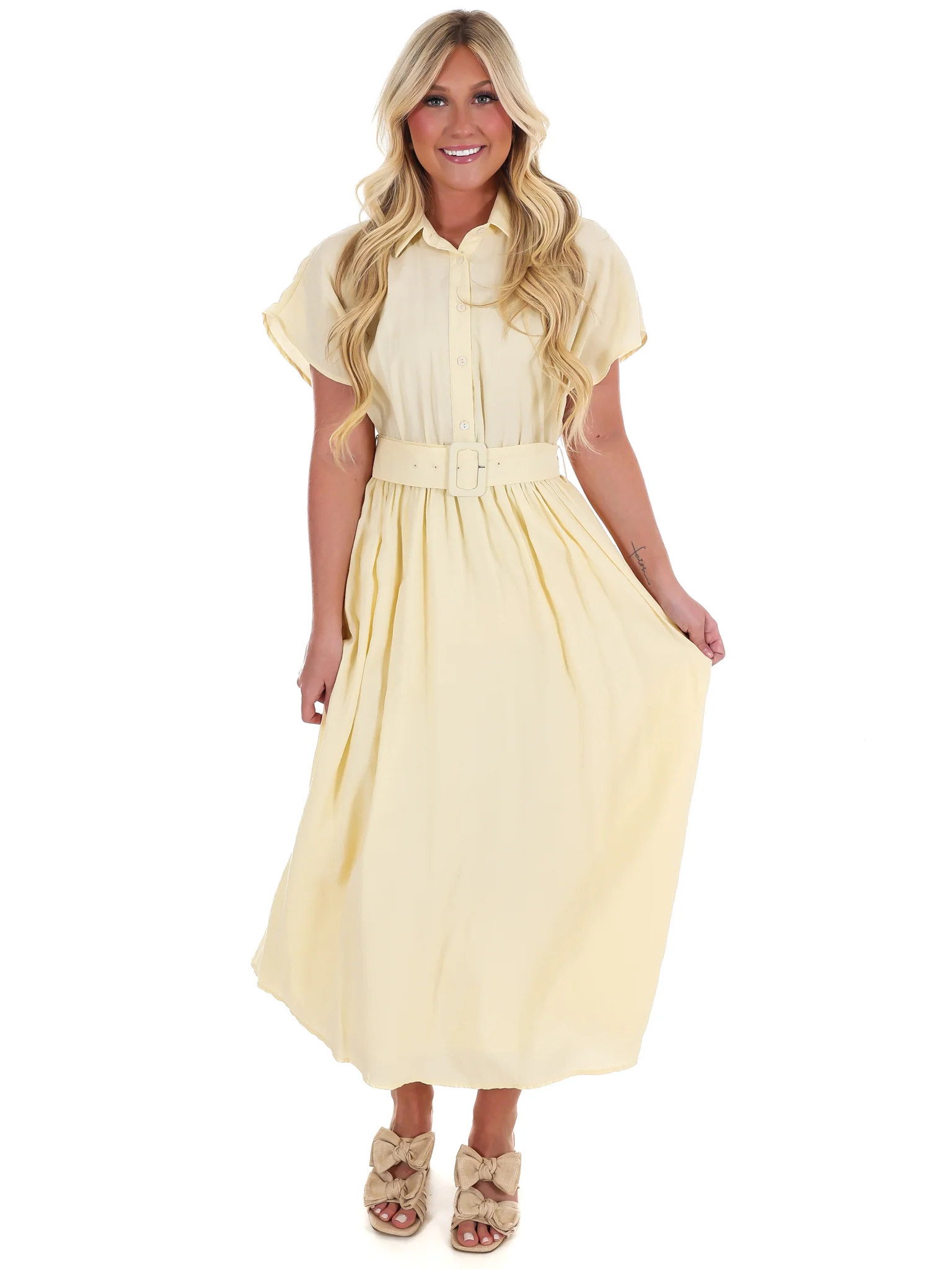 Soft Structure Belted Shirt Midi Dress - Image 3