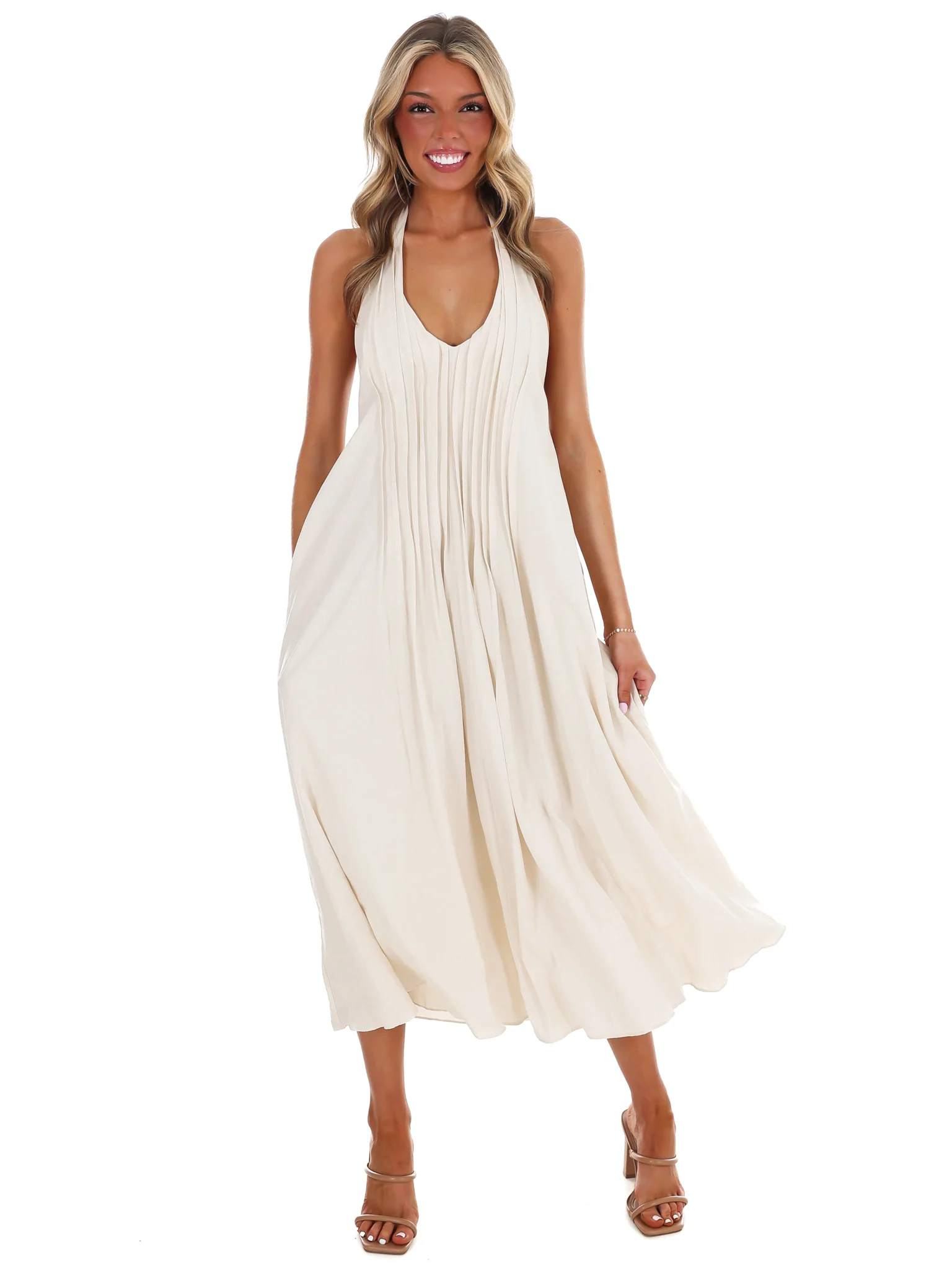 Softly Flowing Halter Midi Dress - Image 4