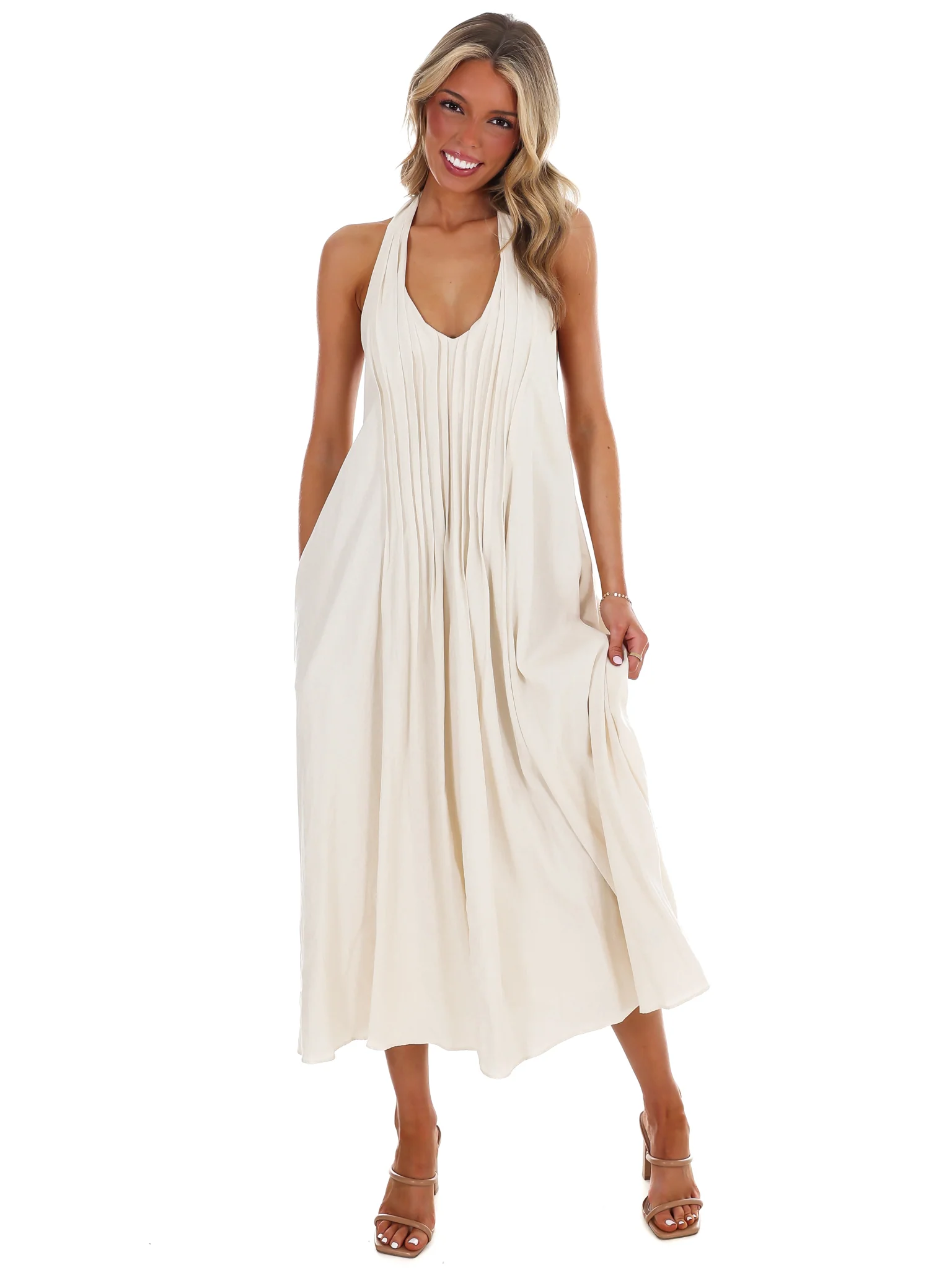 Softly Flowing Halter Midi Dress - Image 5