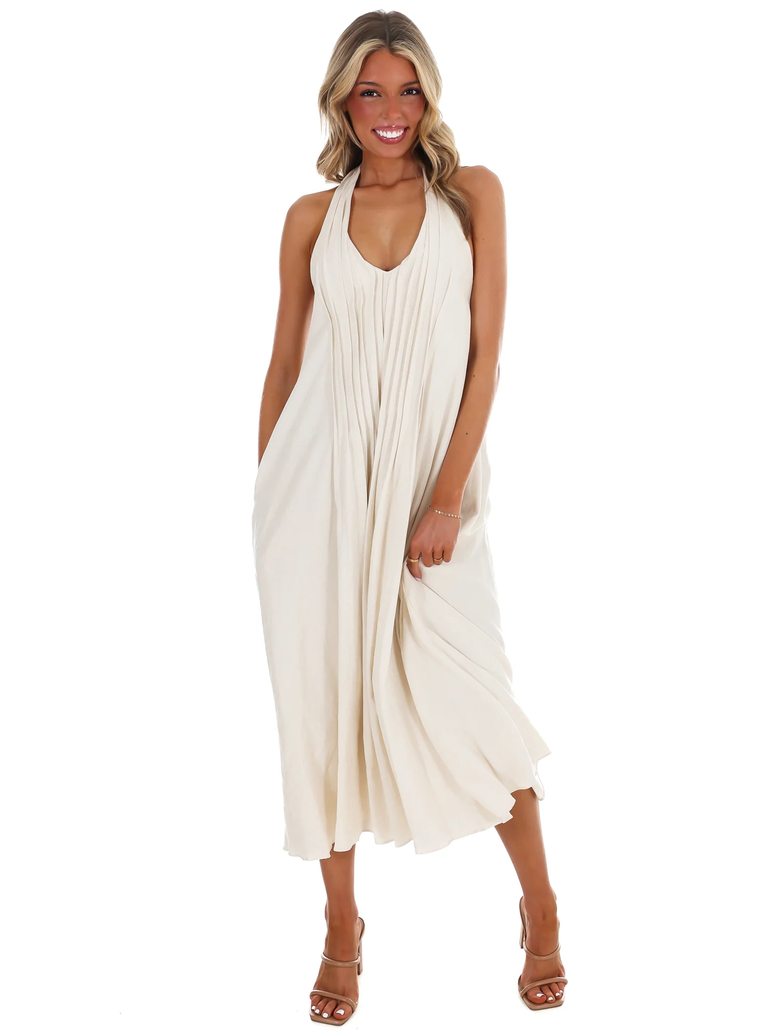 Softly Flowing Halter Midi Dress - Image 7