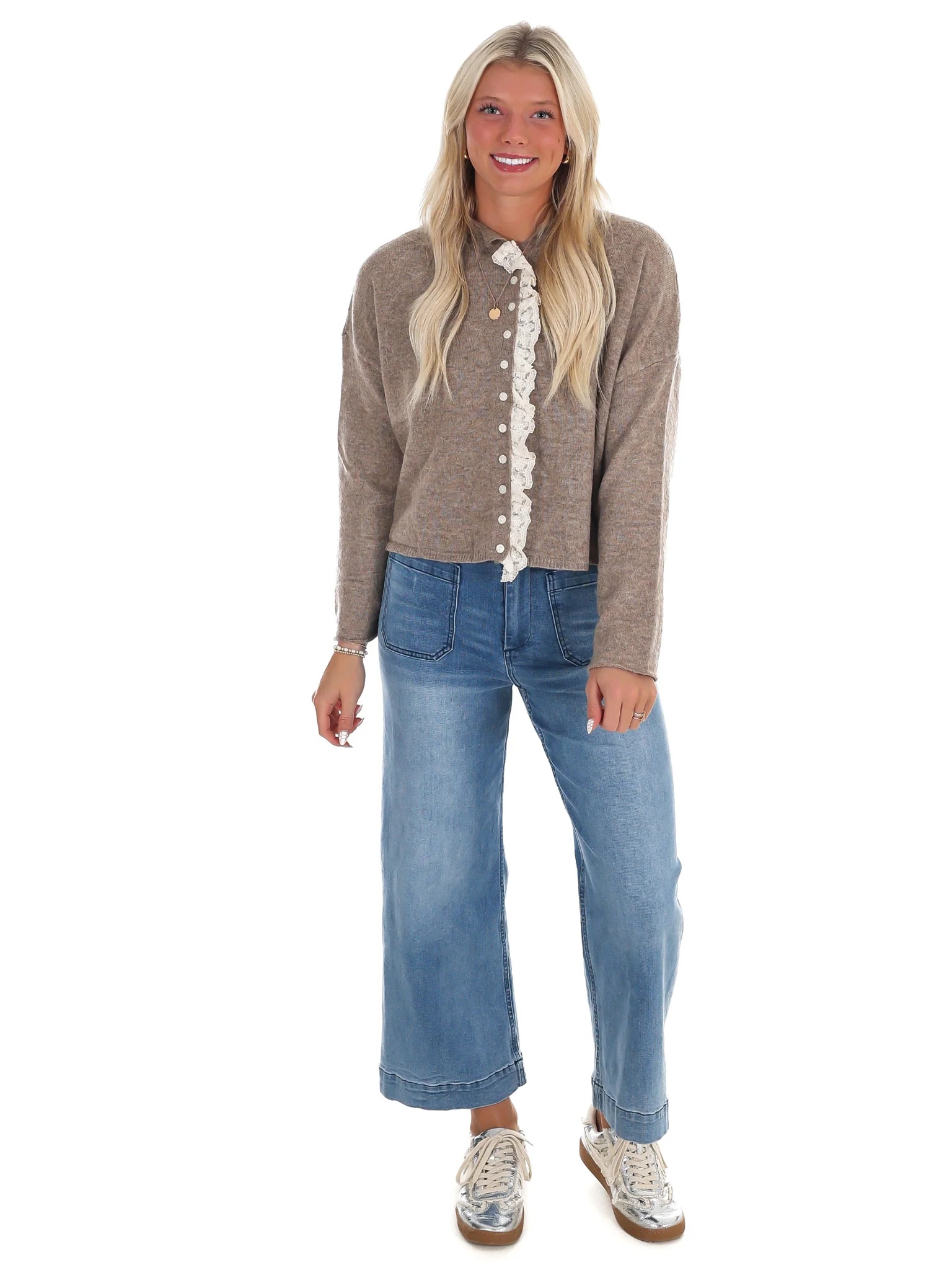 Softly Woven Lace Trim Cardigan - Image 11