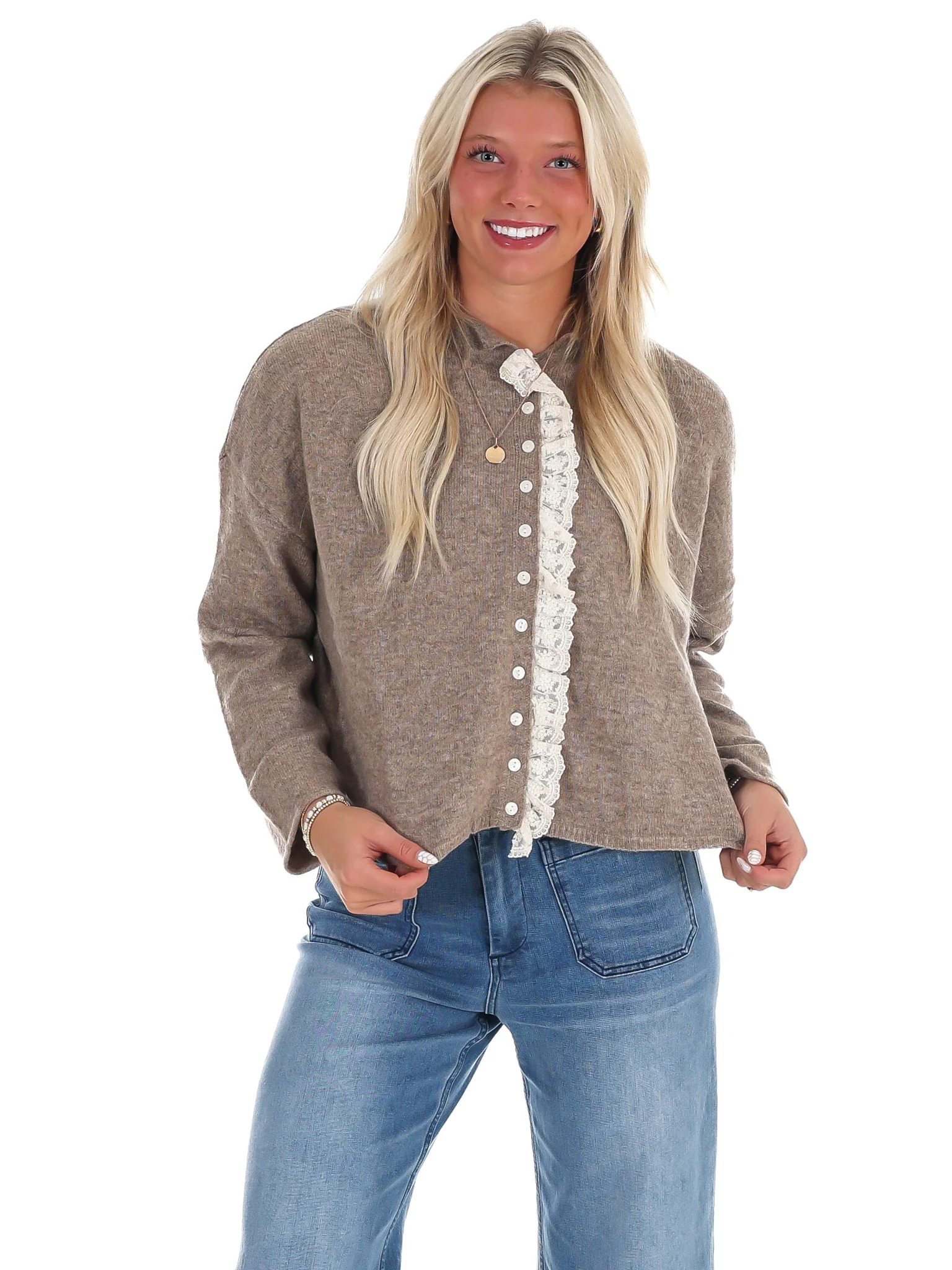 Softly Woven Lace Trim Cardigan - Image 14